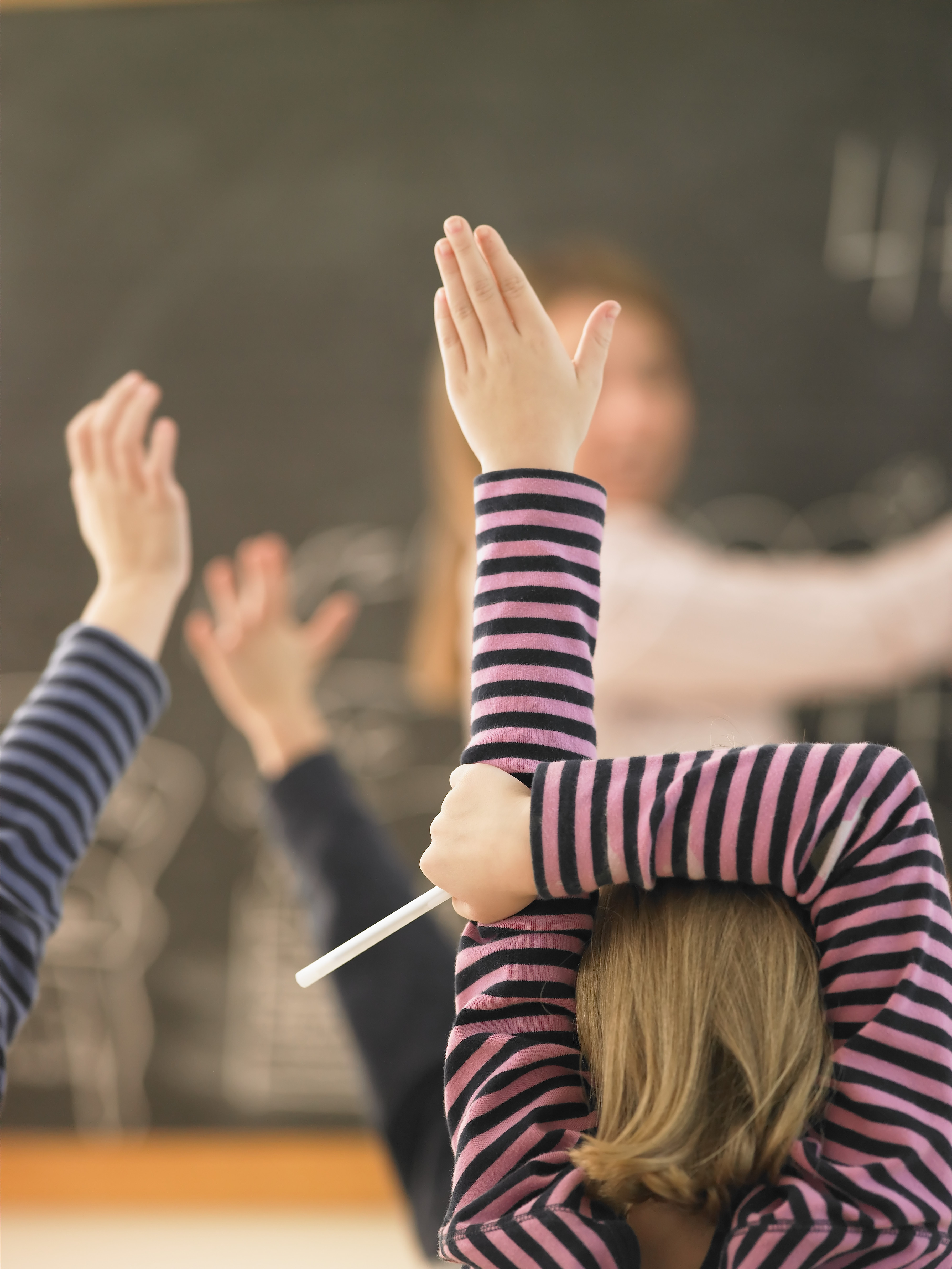 Schoolkids Raising Hands