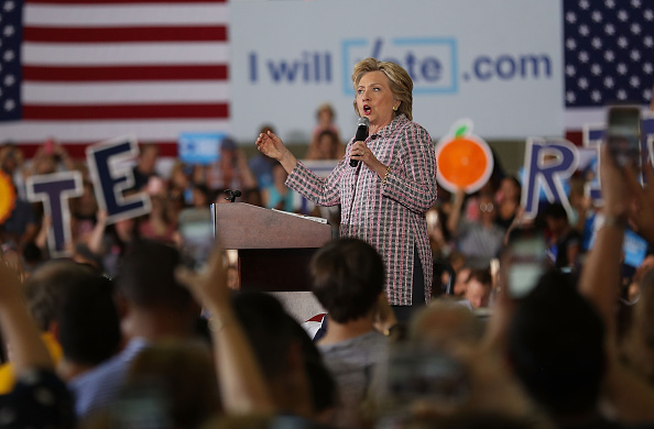 Democratic presidential candidate Hillary Clinton speaks during a campaign rally at the Sunrise Theatre on September 30, 2016 in Coral Springs, Florida.
