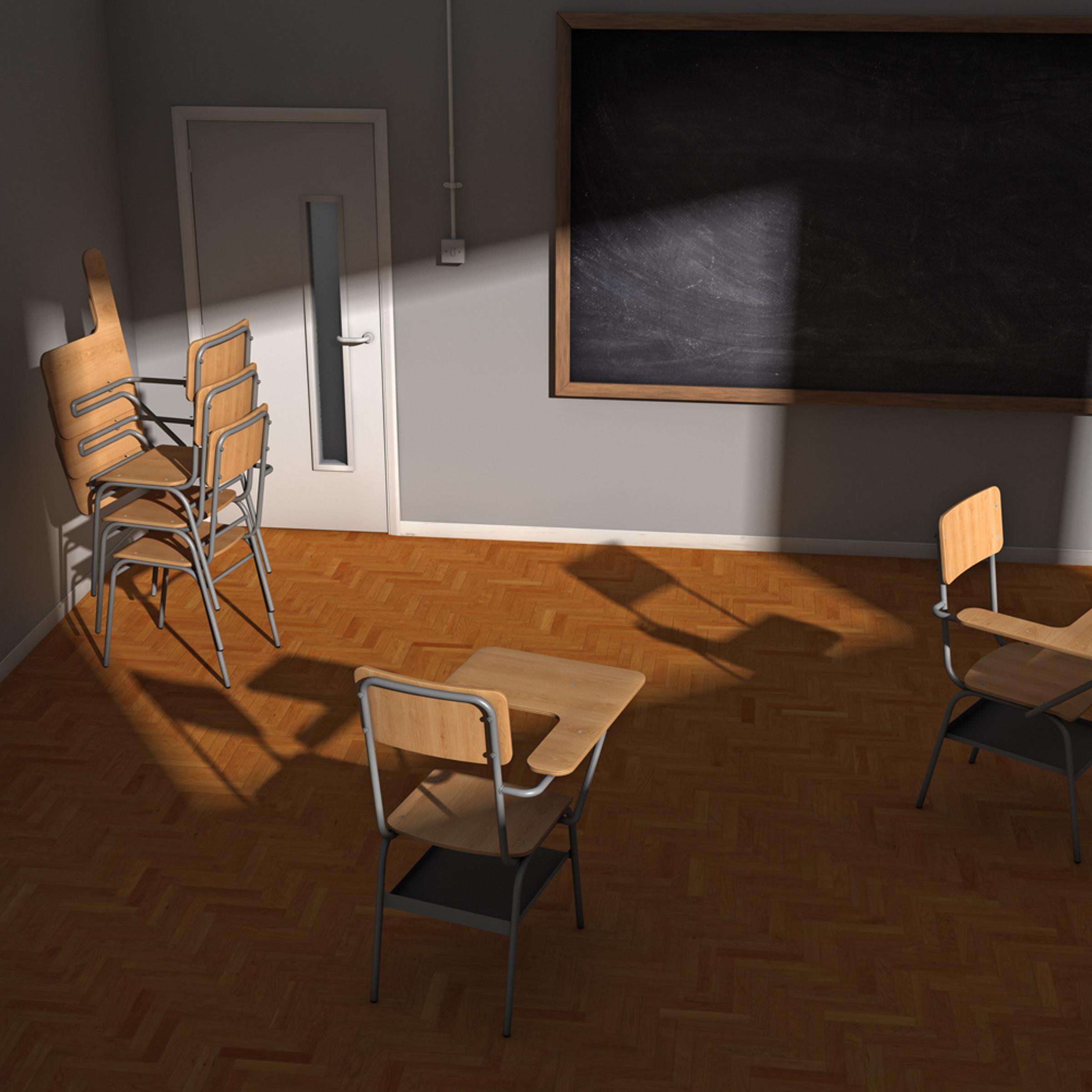 A computer generated image created to illustrate TIME's education story <i>College Is Dead. Long Live College!</i> in the Oct. 29 issue of the magazine.</br></br>
<i>"I wanted to create the feeling of an empty university classroom, locked up and discarded as no longer being relevant. I feel the image works well and importantly compliments the fascinating piece by Amanda Ripley. Although the image is constructed from within 3D computer modeling software the methodology is fairly conventionally photographic, i.e. construct the set and light it with virtual lights the properties of which are based on 'real world physics' algorithms. I then set up a virtual camera and began the render process. This, depending on the specification of your computer, can be a lengthy process. In this case—just under three hours."</i>