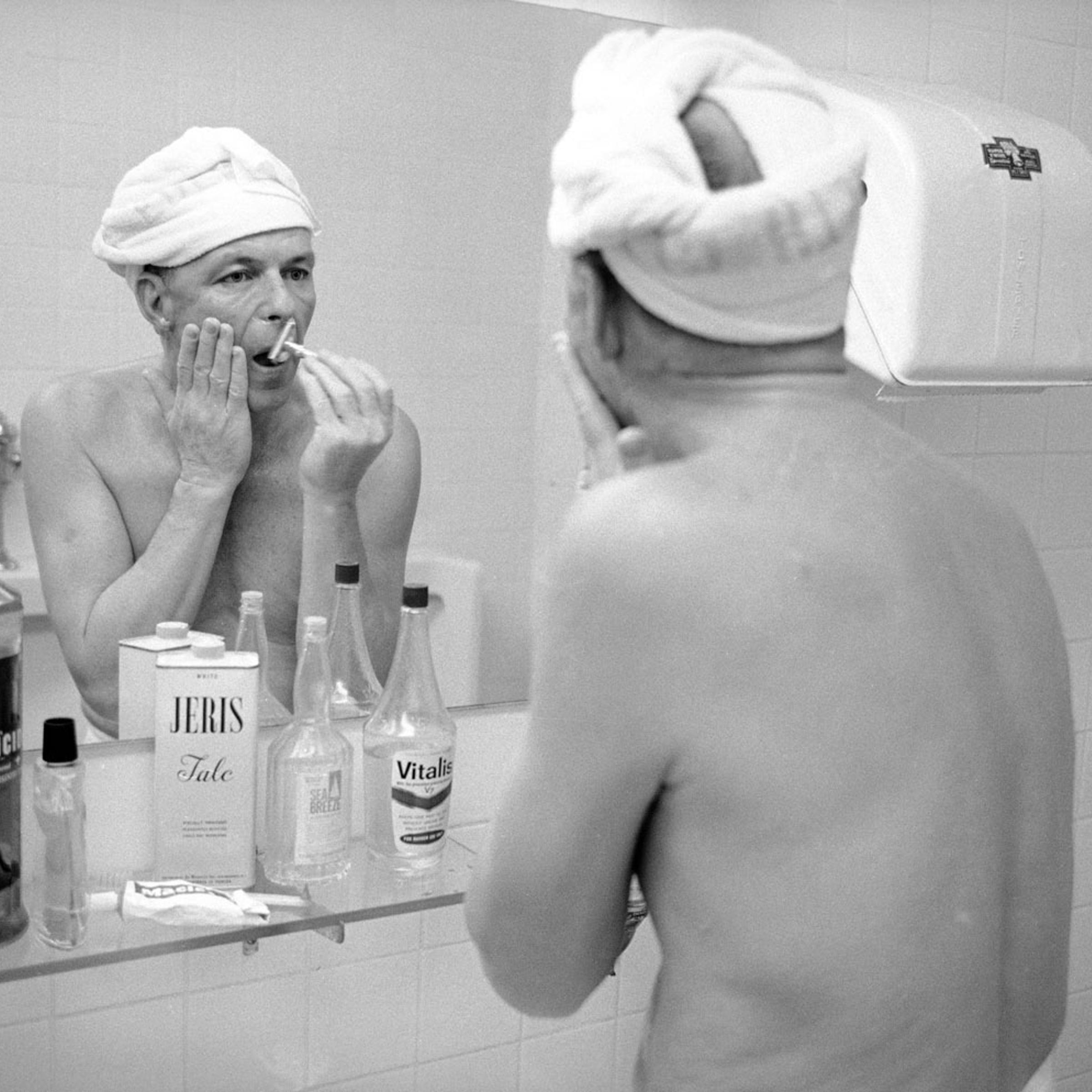 Frank Sinatra shaving, 1965.