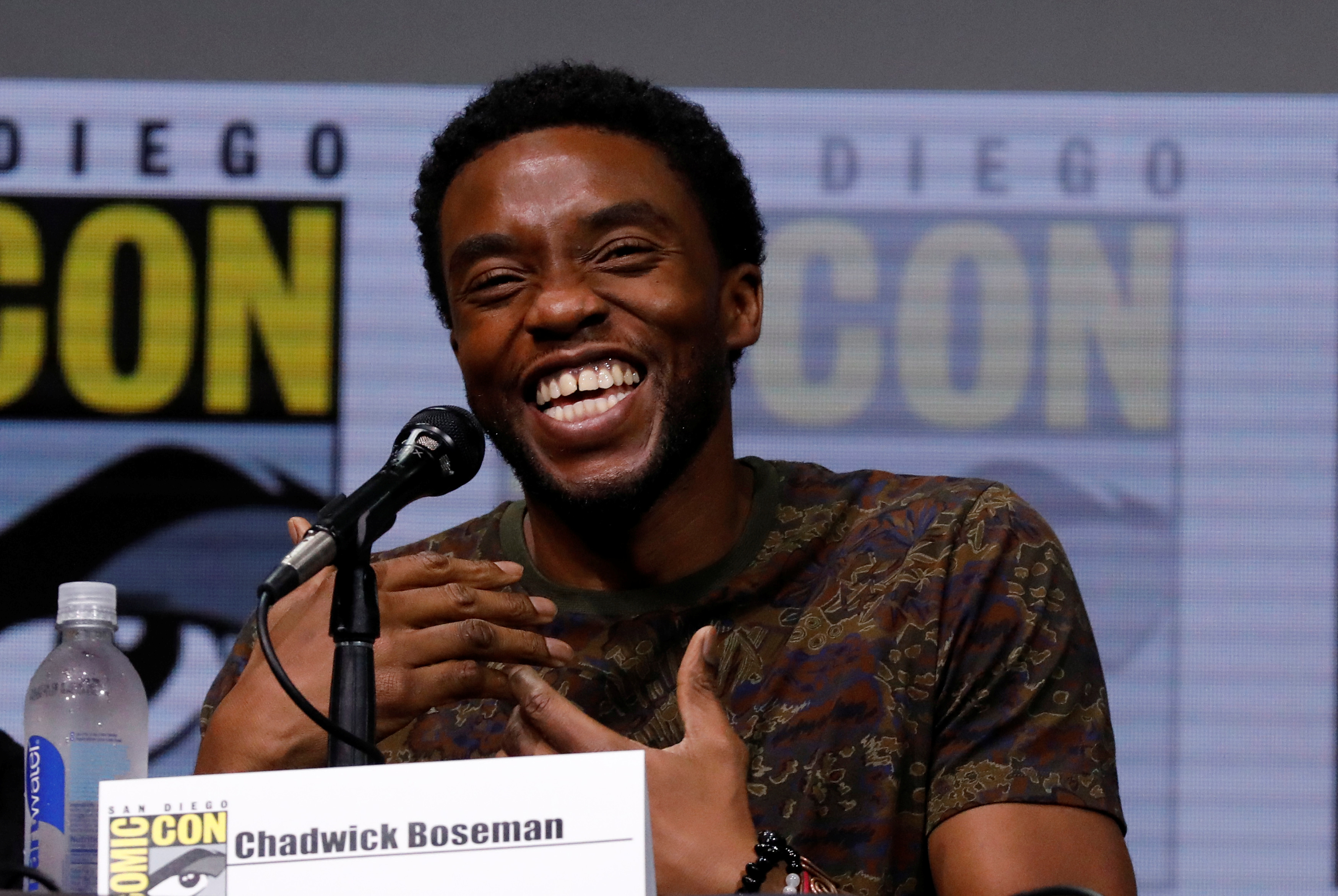 Cast member Boseman at a panel for "Black Panther" during the 2017 Comic-Con International Convention in San Diego