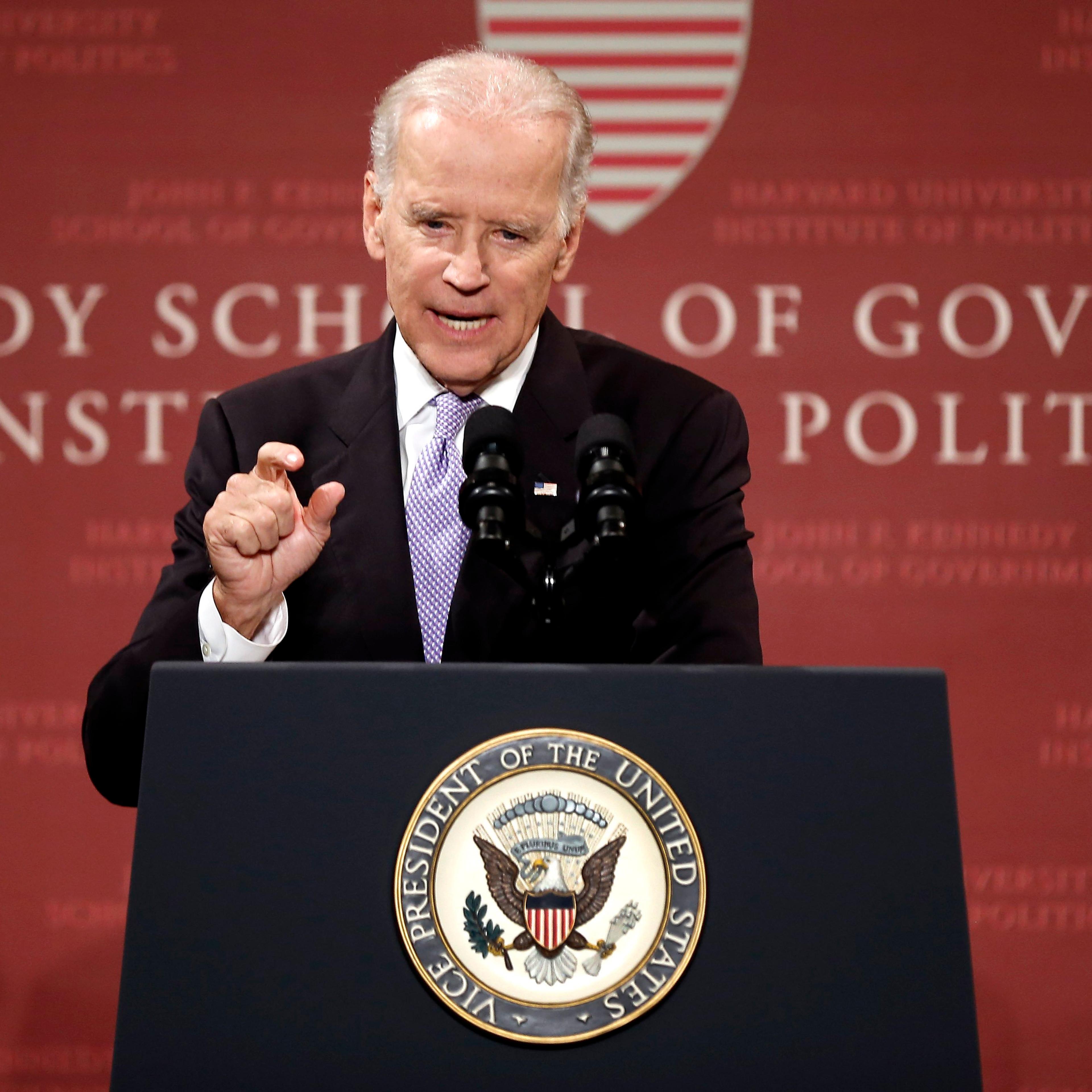 Vice President Joe Biden speaks to students faculty and staff at Harvard University's Kennedy School of Government in Cambridge, Mass. on Oct. 2, 2014.