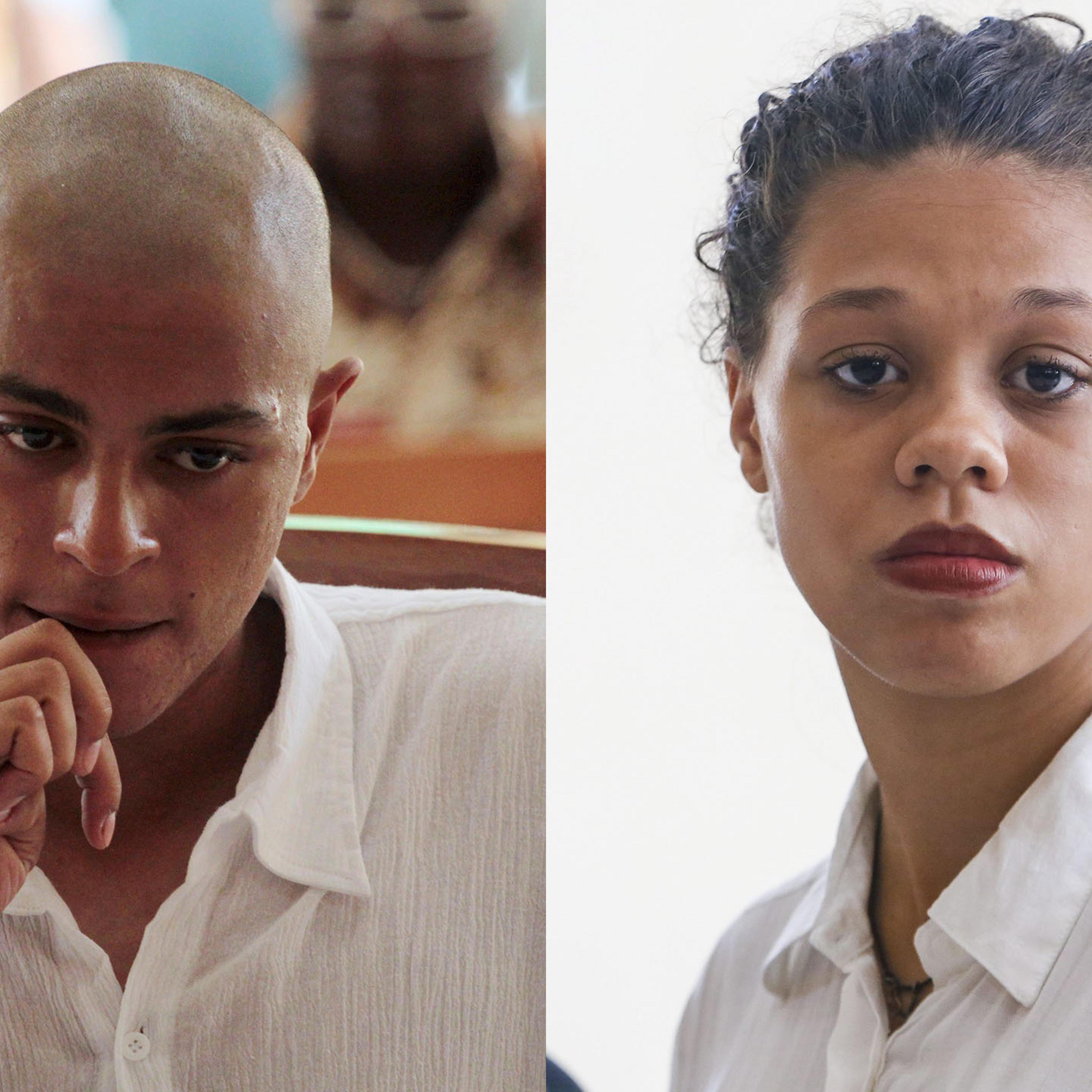 Tommy Schaefer and Heather Louis Mack in a courtroom during their first hearing trials in Denpasar, Bali, Indonesia on Jan. 14, 2015.
