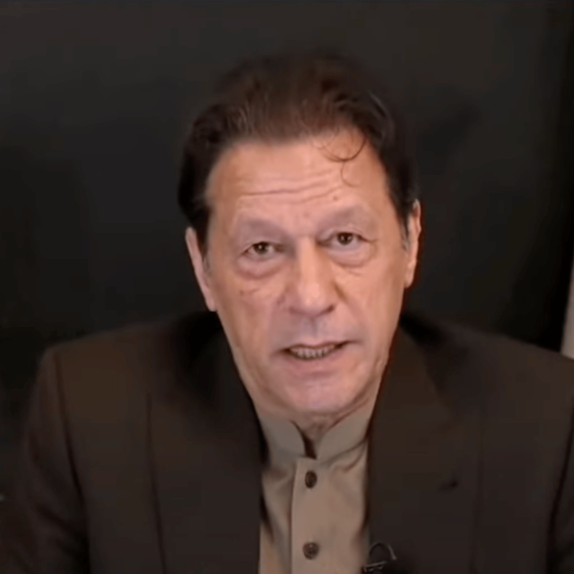 A screenshot of Imran Khan being shown at a virtual rally organized by his party, Pakistan Tehreek-e-Insaf on Dec. 17, 2023.