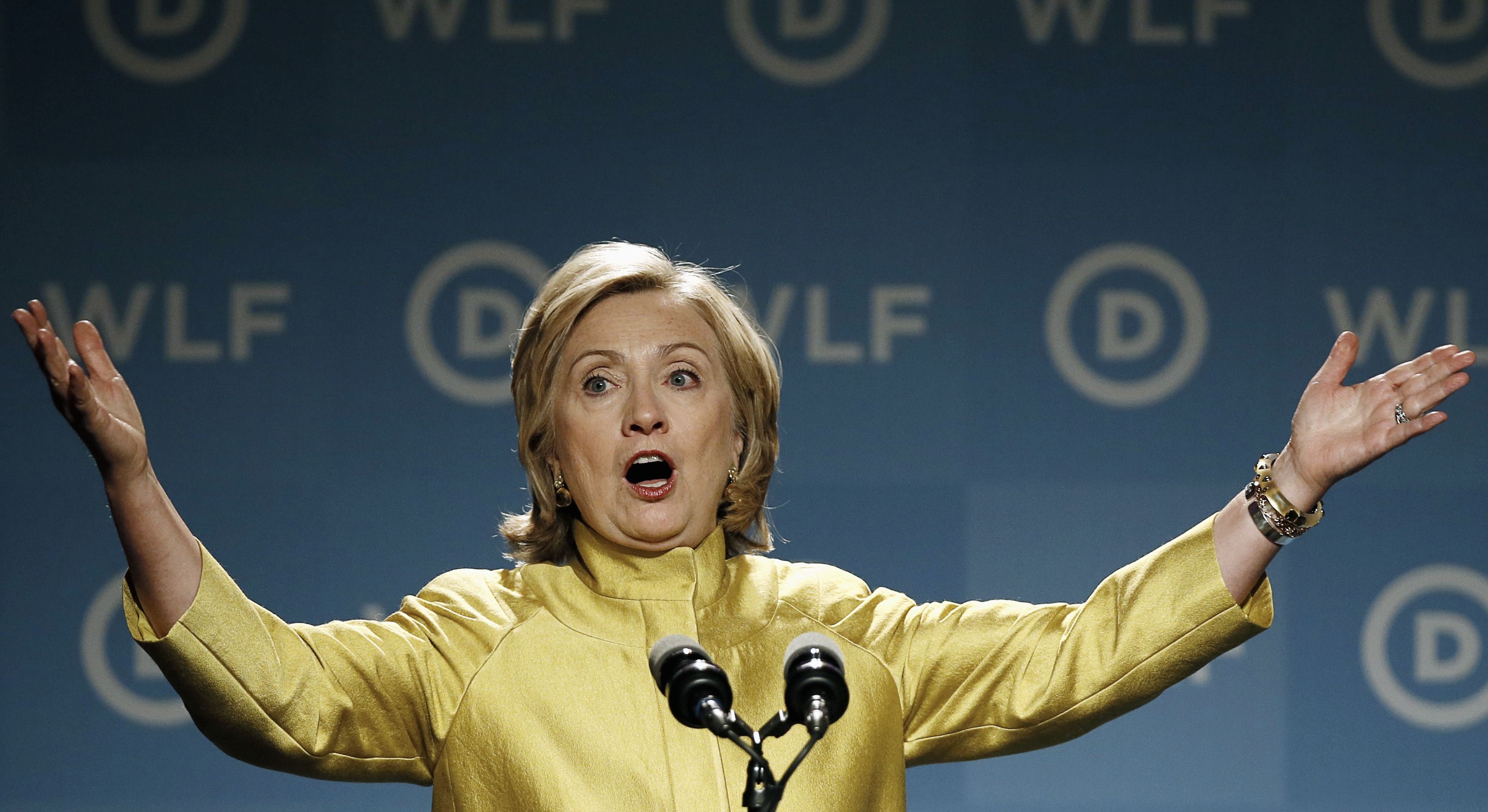 Former U.S. Secretary of State Hillary Clinton addresses the Democratic National Committee's Women's Leadership Forum annual Issues Conference in Washington on Sept. 19, 2014.