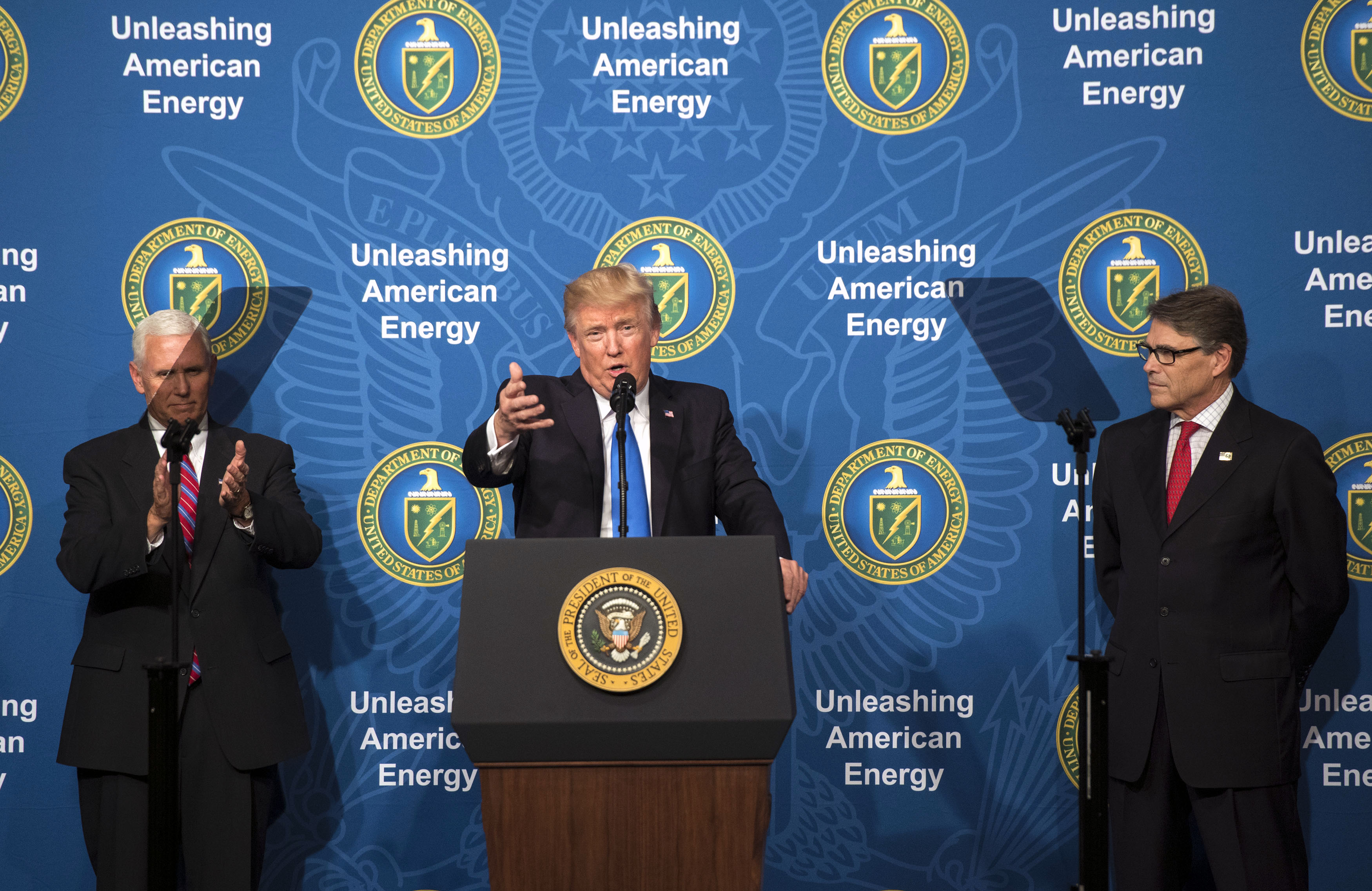 President Donald Trump delivers remarks at the Energy Department in Washington, D.C.
