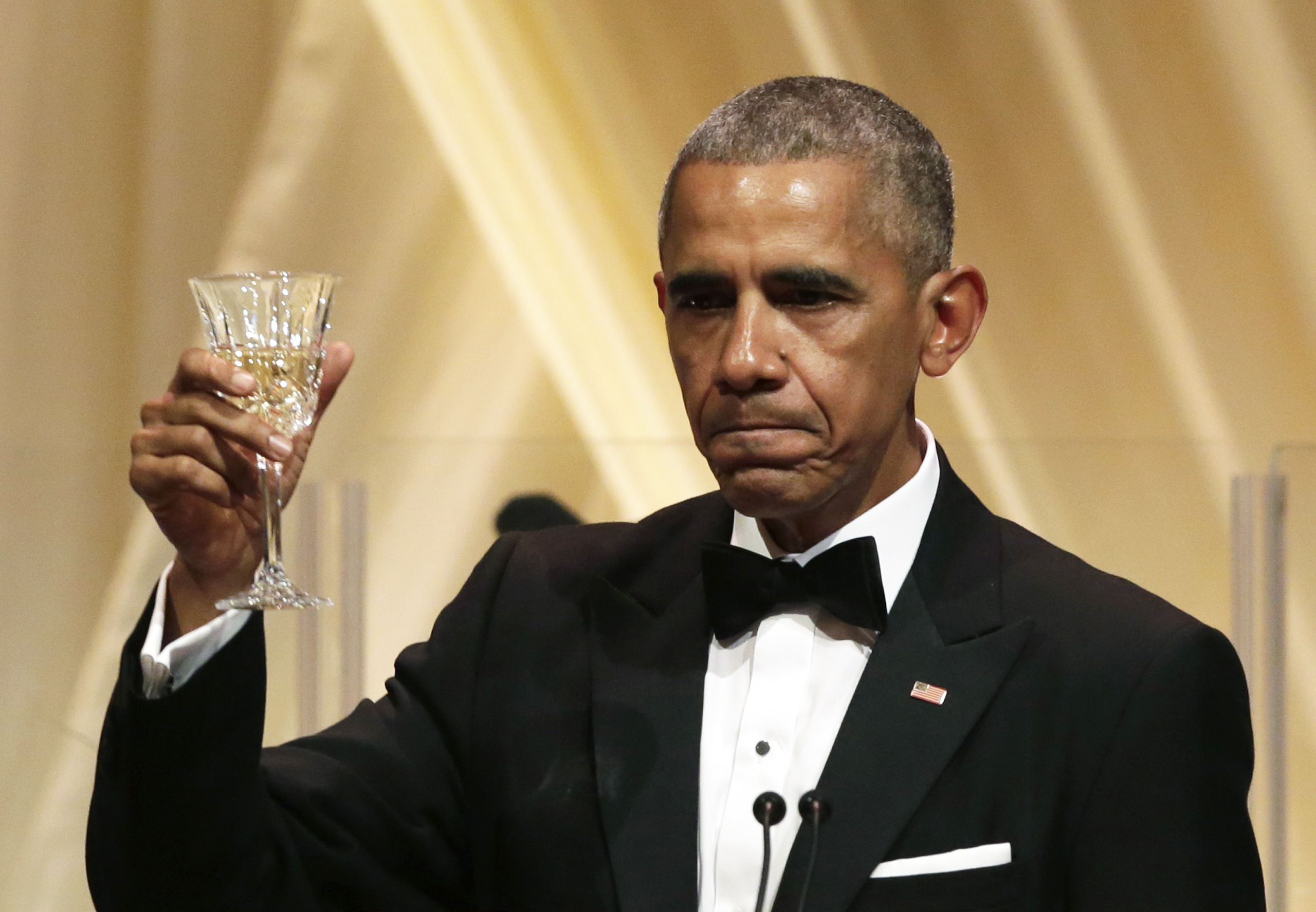 Obama delivers a toast during the State Dinner with Italian Prime Minister Matteo Renzi at the White House, on Oct. 18, 2016.