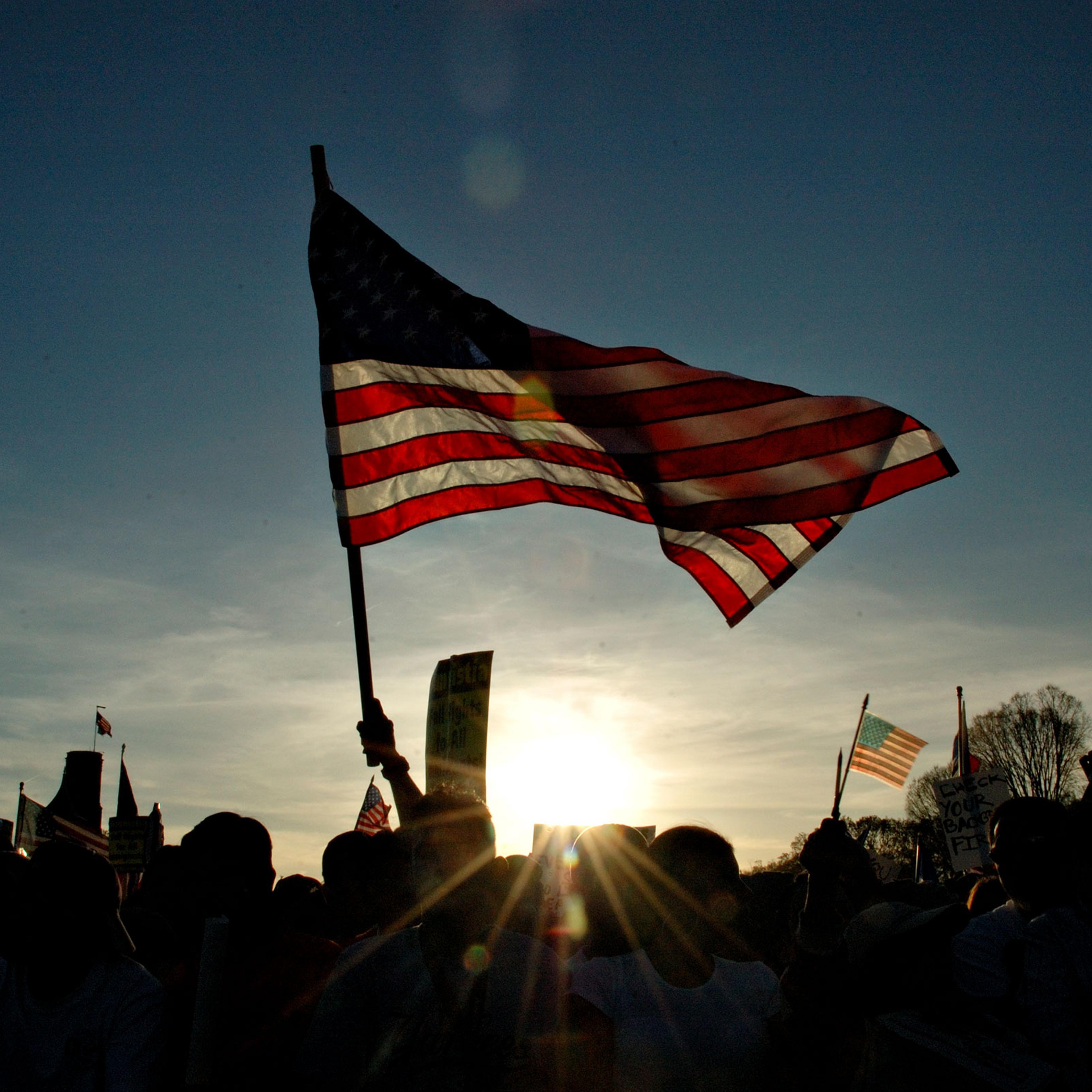 Demonstrators take part in the National Day of Action for Immigrant Justice, or La Marcha, April 10, 2006 on the National Mall in Washington, DC. Protests, marches and rallies were held across the United States today as the issue of immigration rights an