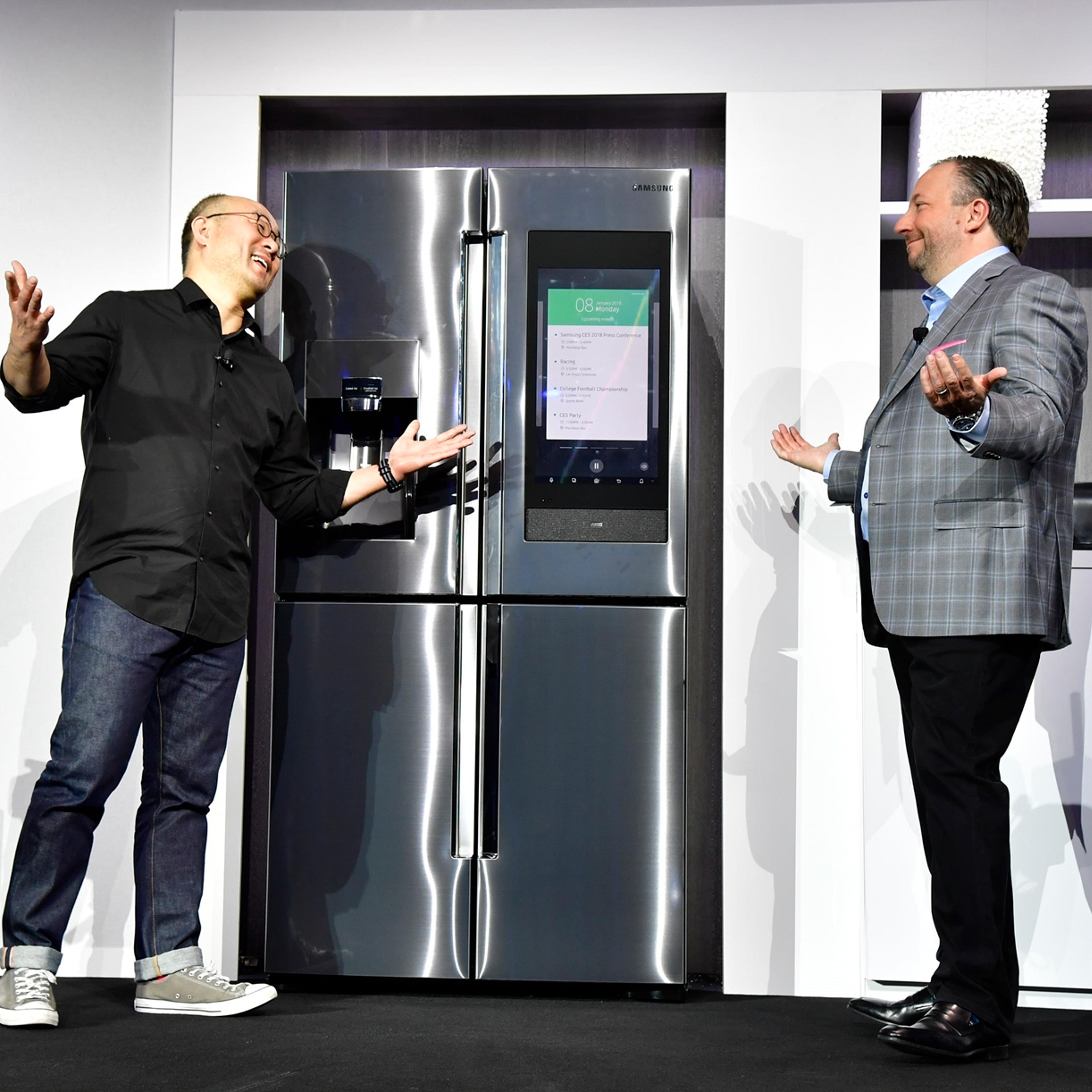 Samsung's Yoon Lee (left) and Joe Stinziano at the company's CES 2018 press conference