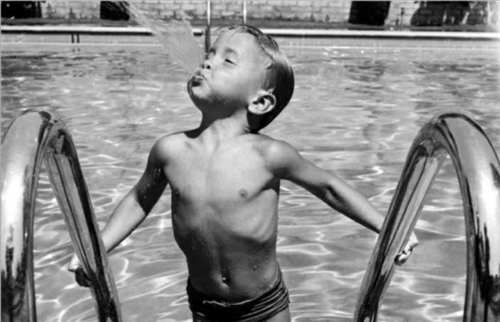 Duncan Richardson, three-year-old swimming prodigy, Los Angeles, 1946.
