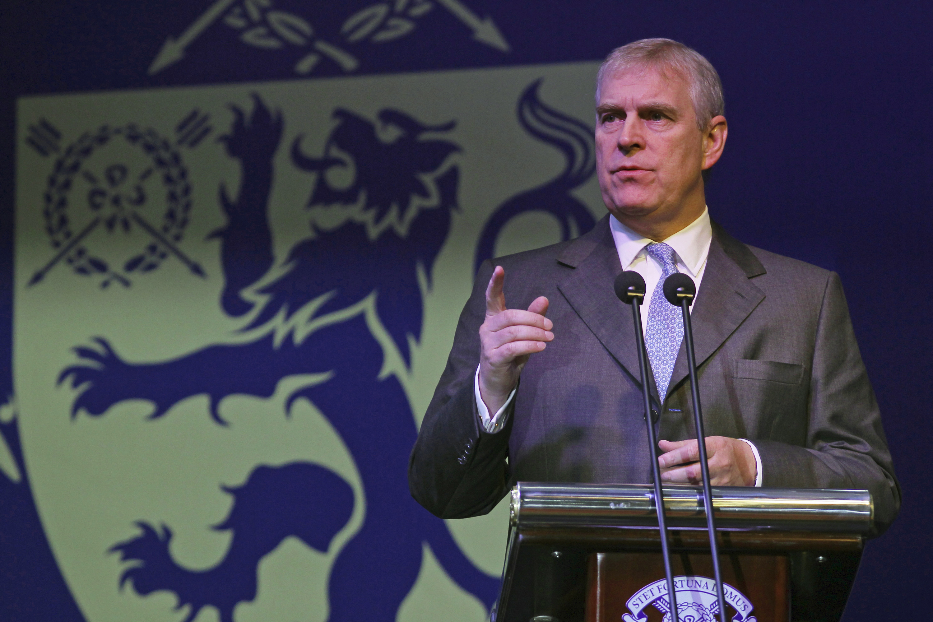 Britain's Prince Andrew speaks at the 10th anniversary of Harrow International School in Beijing