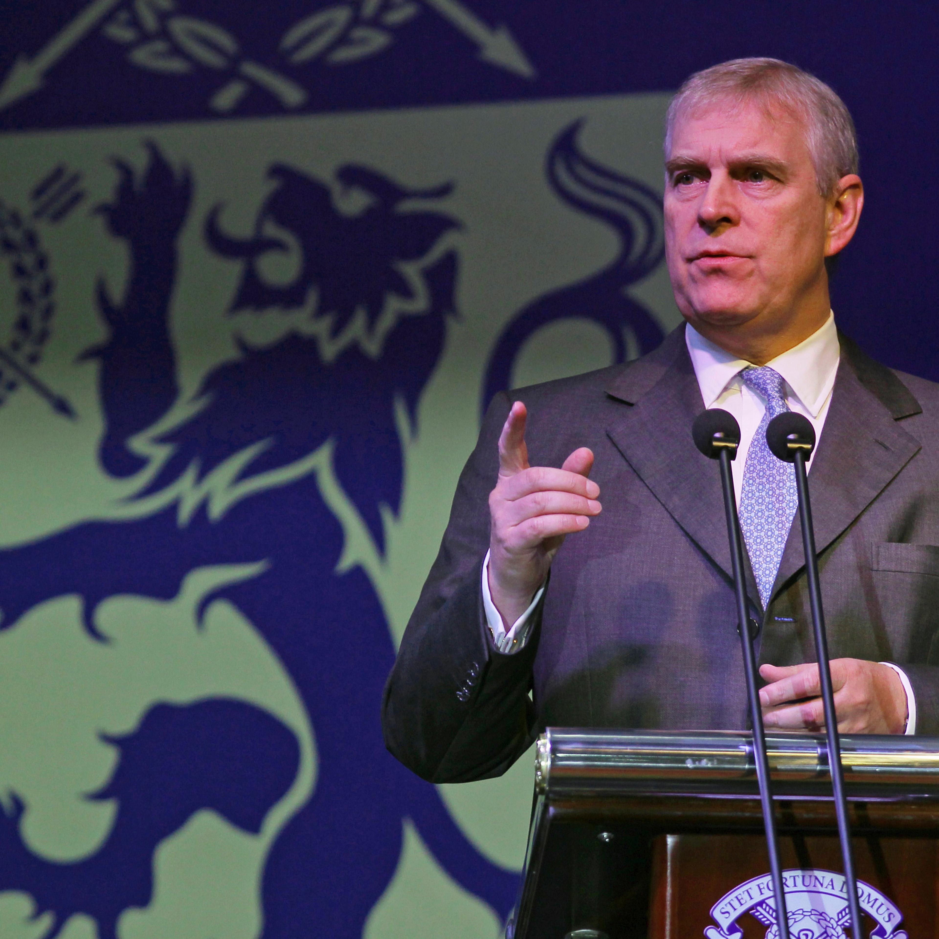 Britain's Prince Andrew speaks at the 10th anniversary of Harrow International School in Beijing