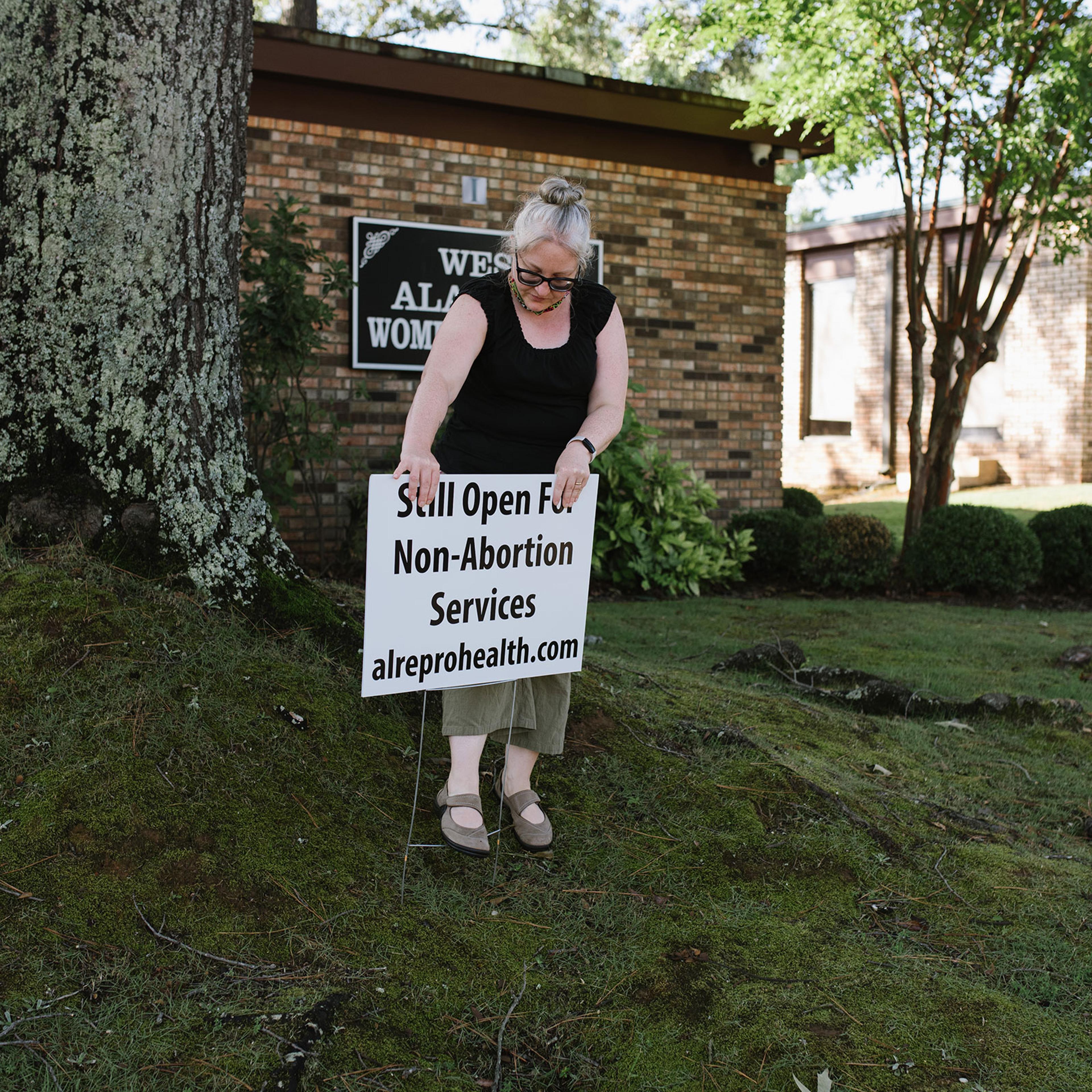 Director of operations Robin Marty outside the West Alabama Women’s Center on July 11, 2022, the day the clinic reopened as a new nonprofit entity.