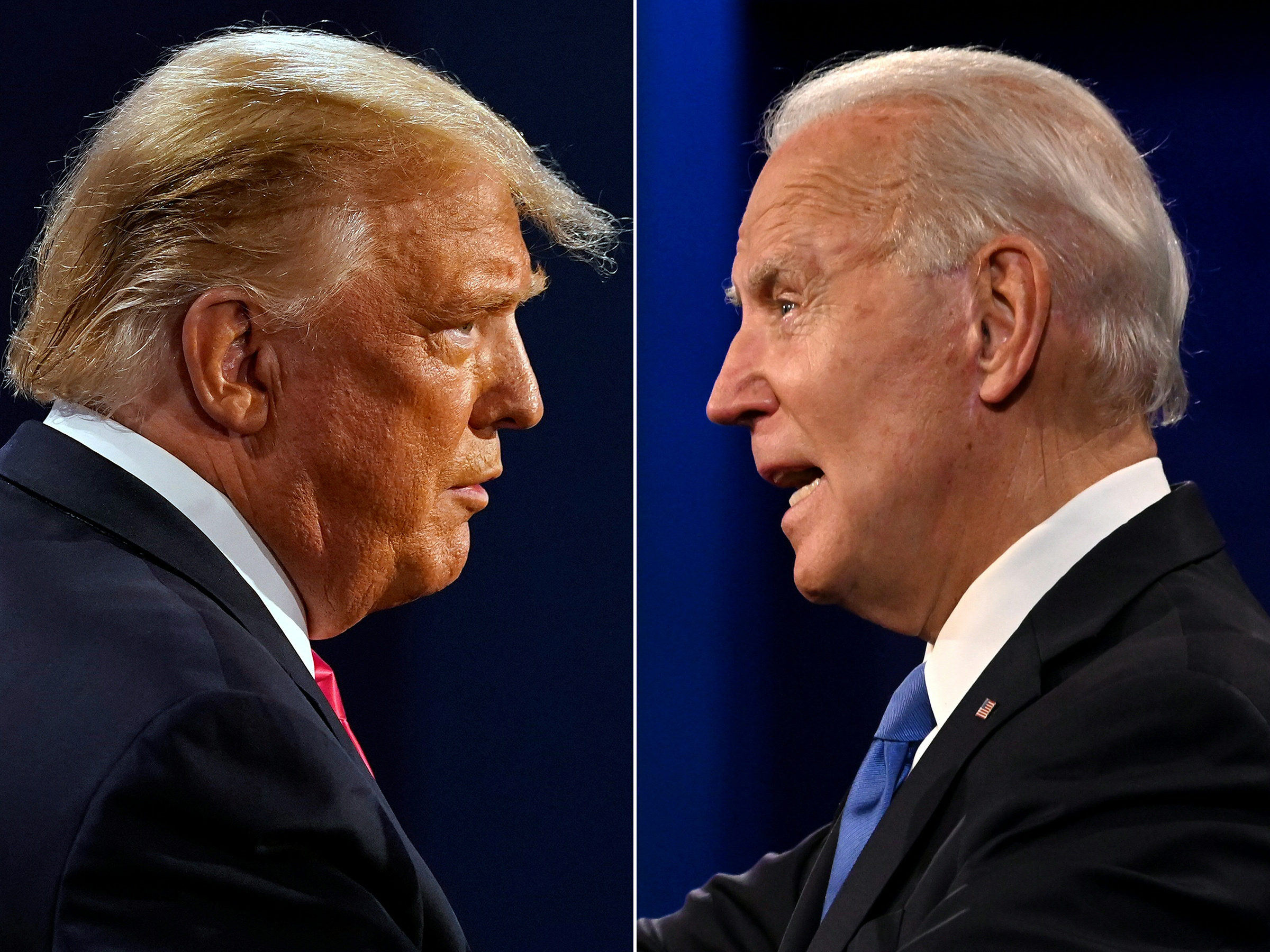 Former Former U.S. President Donald Trump and President Joe Biden during the final presidential debate at Belmont University in Nashville, Tennessee, on October 22, 2020. 