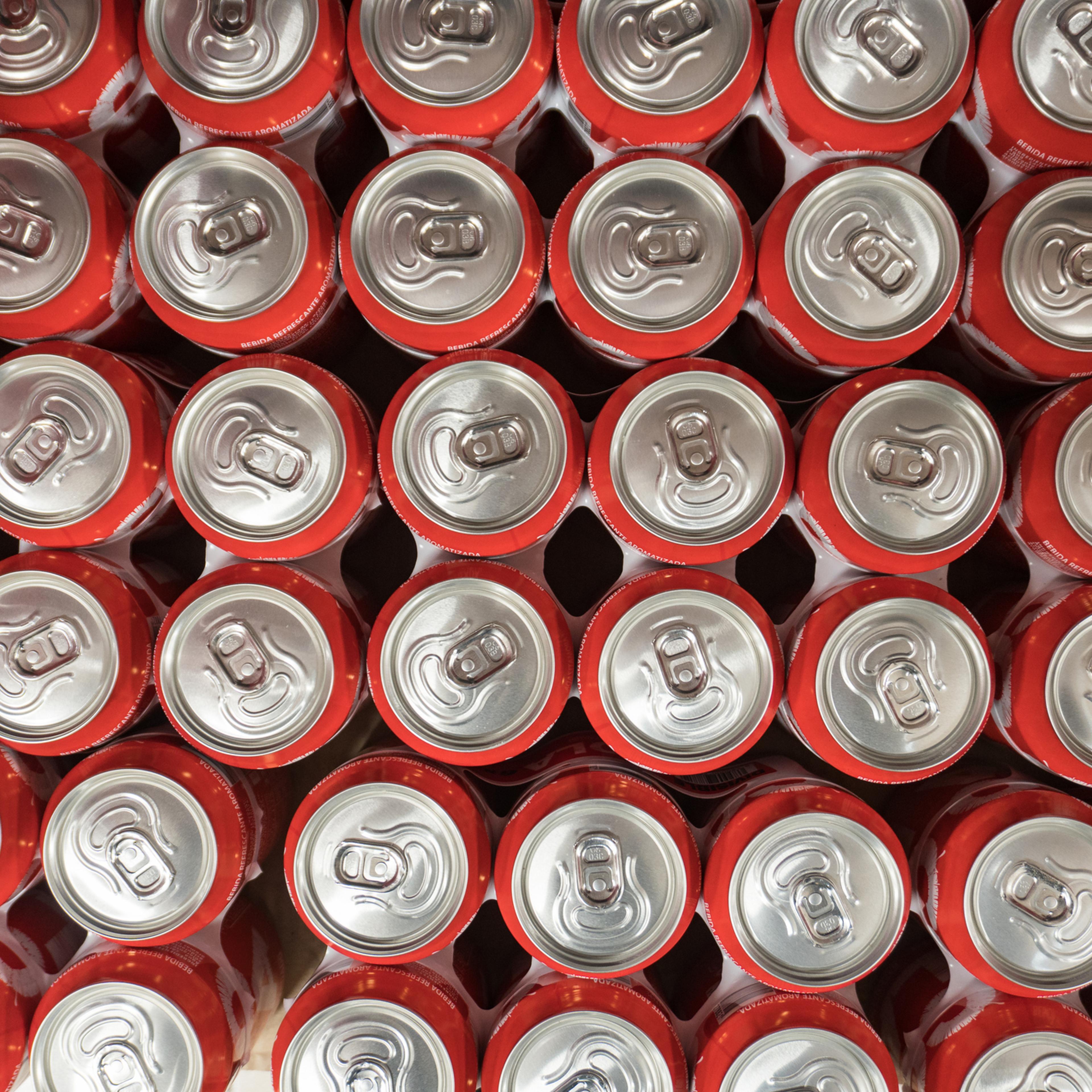 High angle view of drink cans
