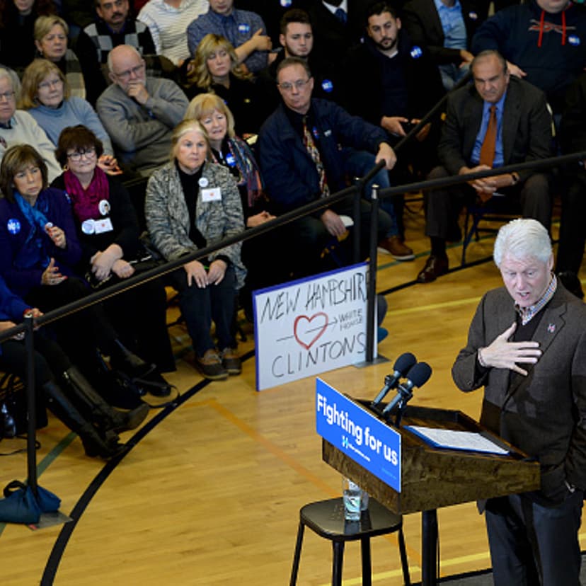 Former U.S. President Bill Clinton campaigns for his wife, Democratic president candidate Hillary Clinton, at Nashua Community College January 4, 2016 in Nashua, New Hampshire.