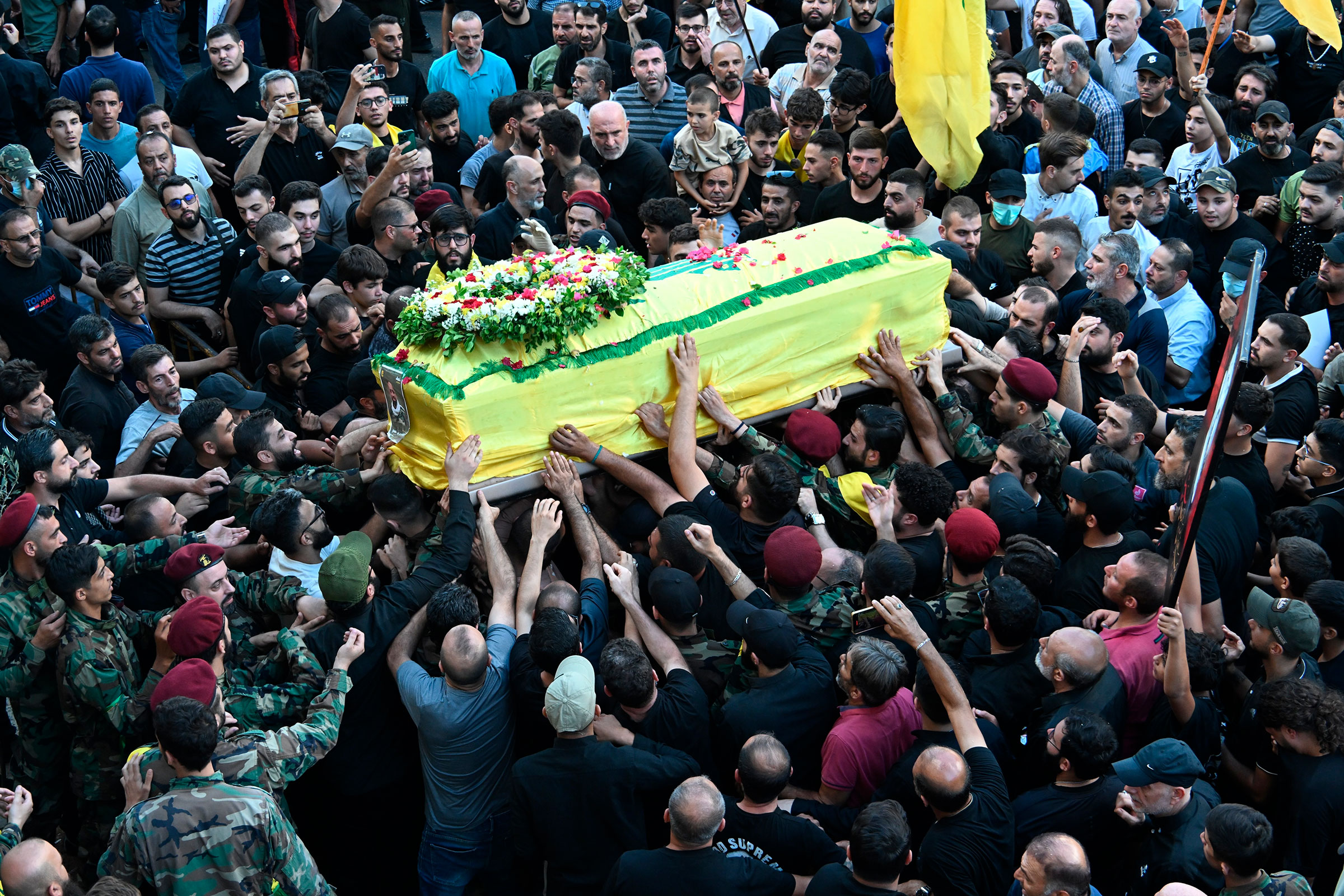 A funeral ceremony held for 4 people who were killed in Lebanon when pagers used by Hezbollah members were detonated, in Dahiyeh neighborhood, south of the capital Beirut, Lebanon on Sept. 18, 2024.