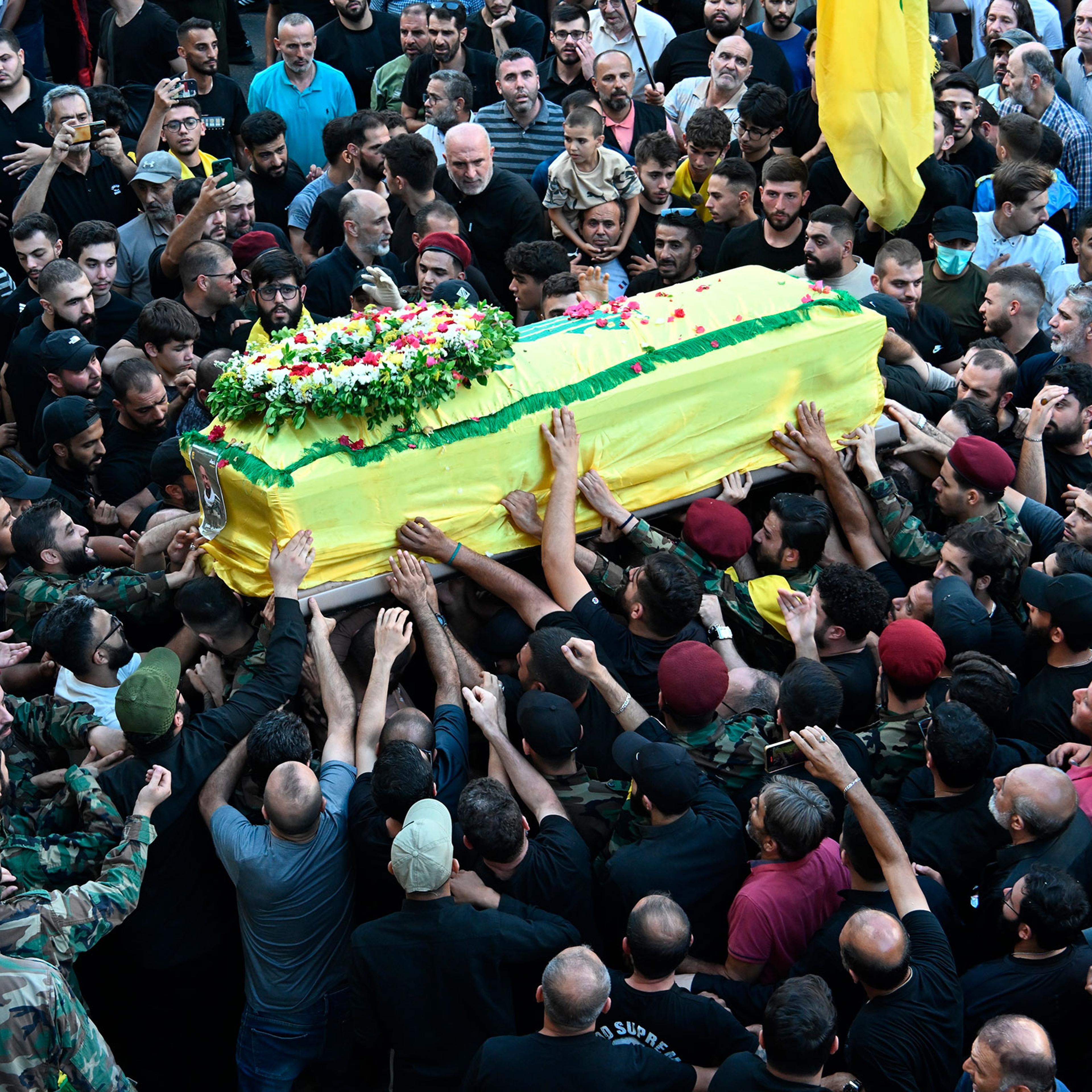 A funeral ceremony held for 4 people who were killed in Lebanon when pagers used by Hezbollah members were detonated, in Dahiyeh neighborhood, south of the capital Beirut, Lebanon on Sept. 18, 2024.