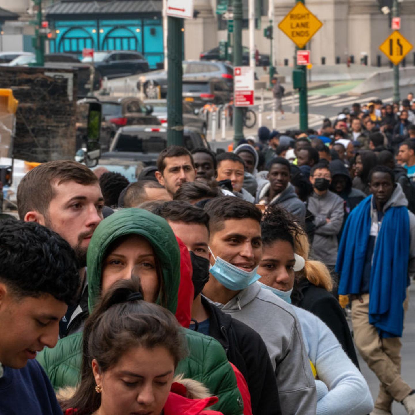 Asylum Seeking Migrants Wait In Line For Immigration Customs Enforcement Appointments