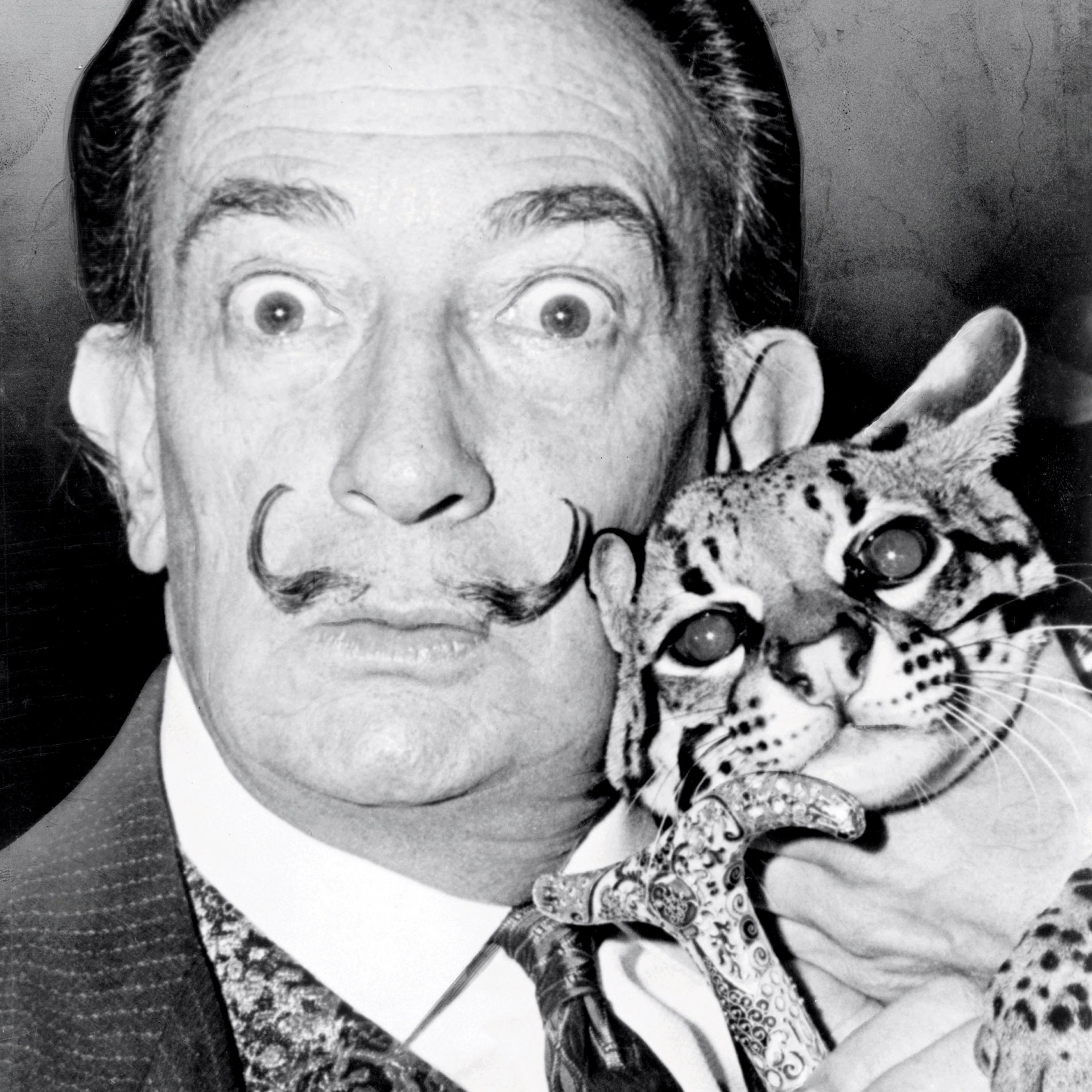 Artist Salvador Dali and his ocelot, Babou.