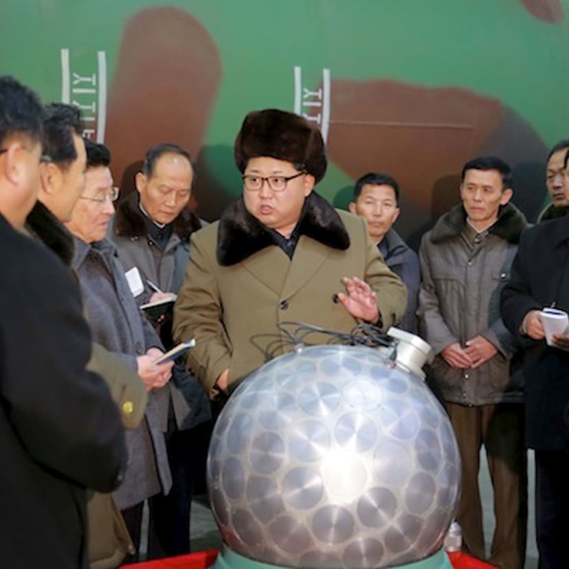 North Korean leader Kim Jong Un meets scientists and technicians in the field of researches into nuclear weapons