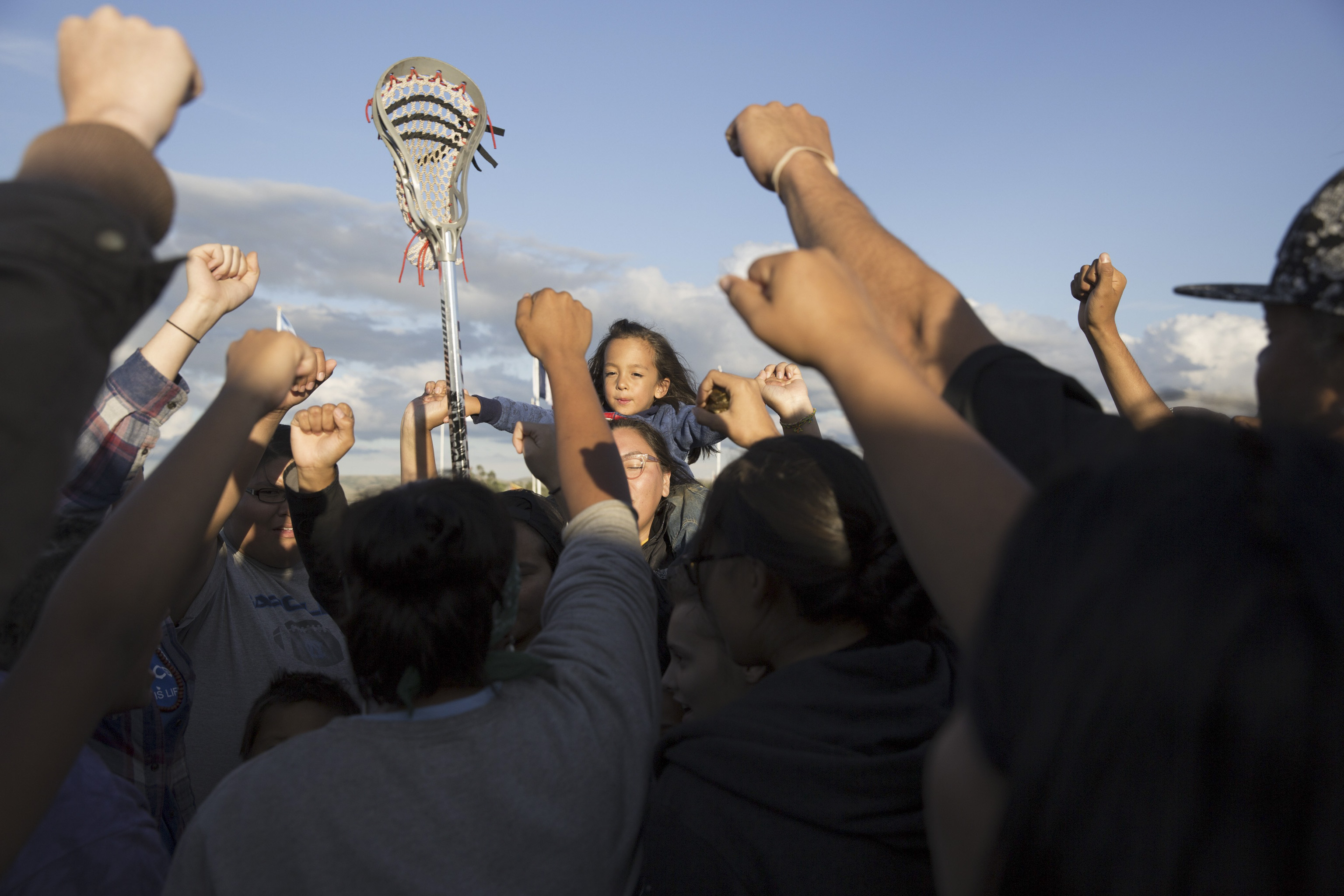 The Youth Camp Council marched and chanted in opposition to the pipeline construction at the Sacred Stone Camp, in North Dakota on Sept. 8, 2016.
