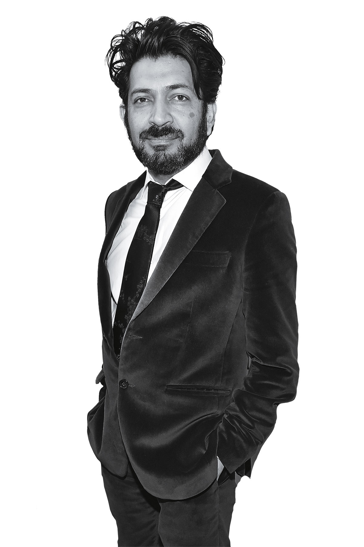Black and white cutout of Siddhartha Mukherjee