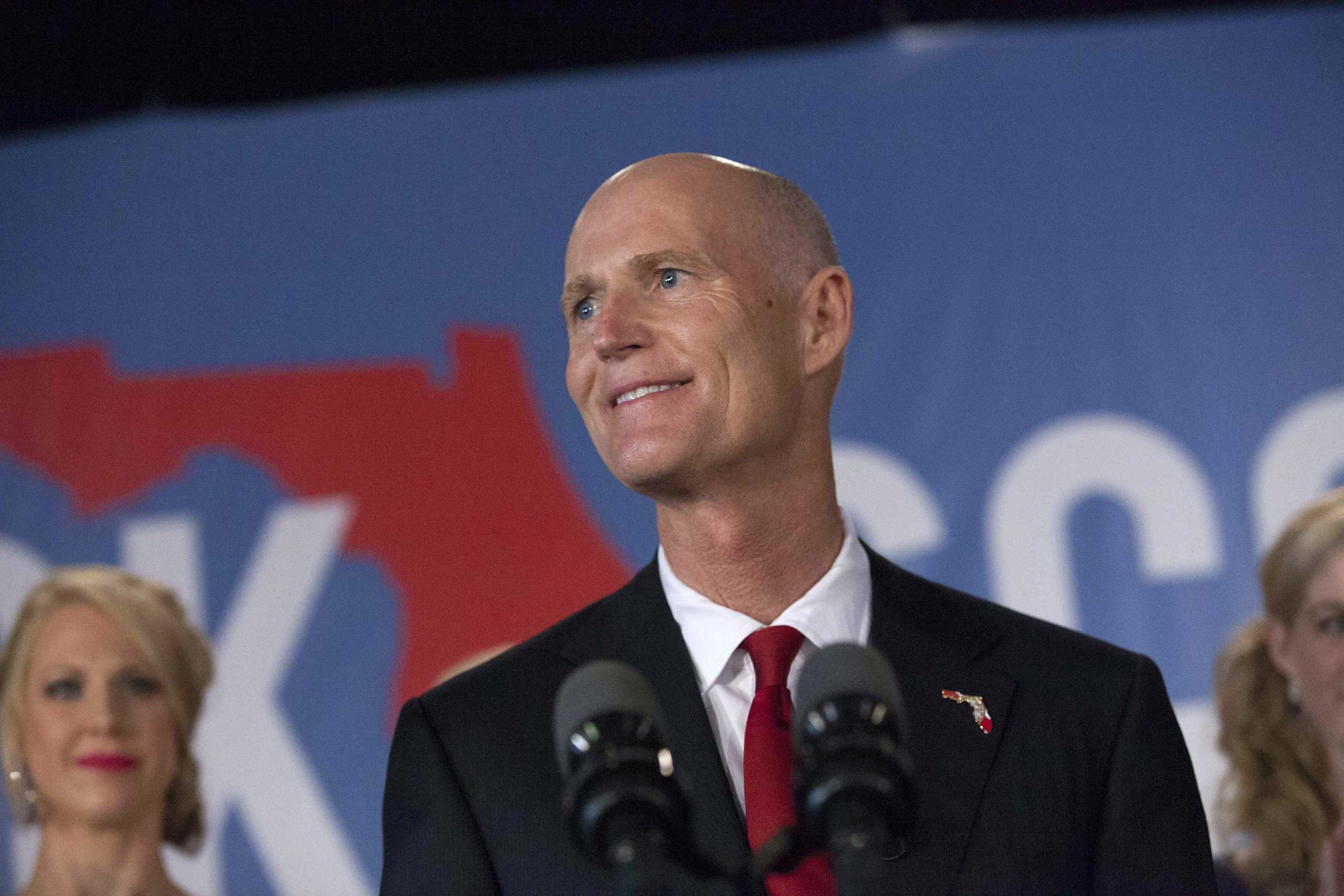 Florida Rep. Gov. Rick Scott gives his victory speech Nov. 4, 2014 in Bonita Springs, Florida.
