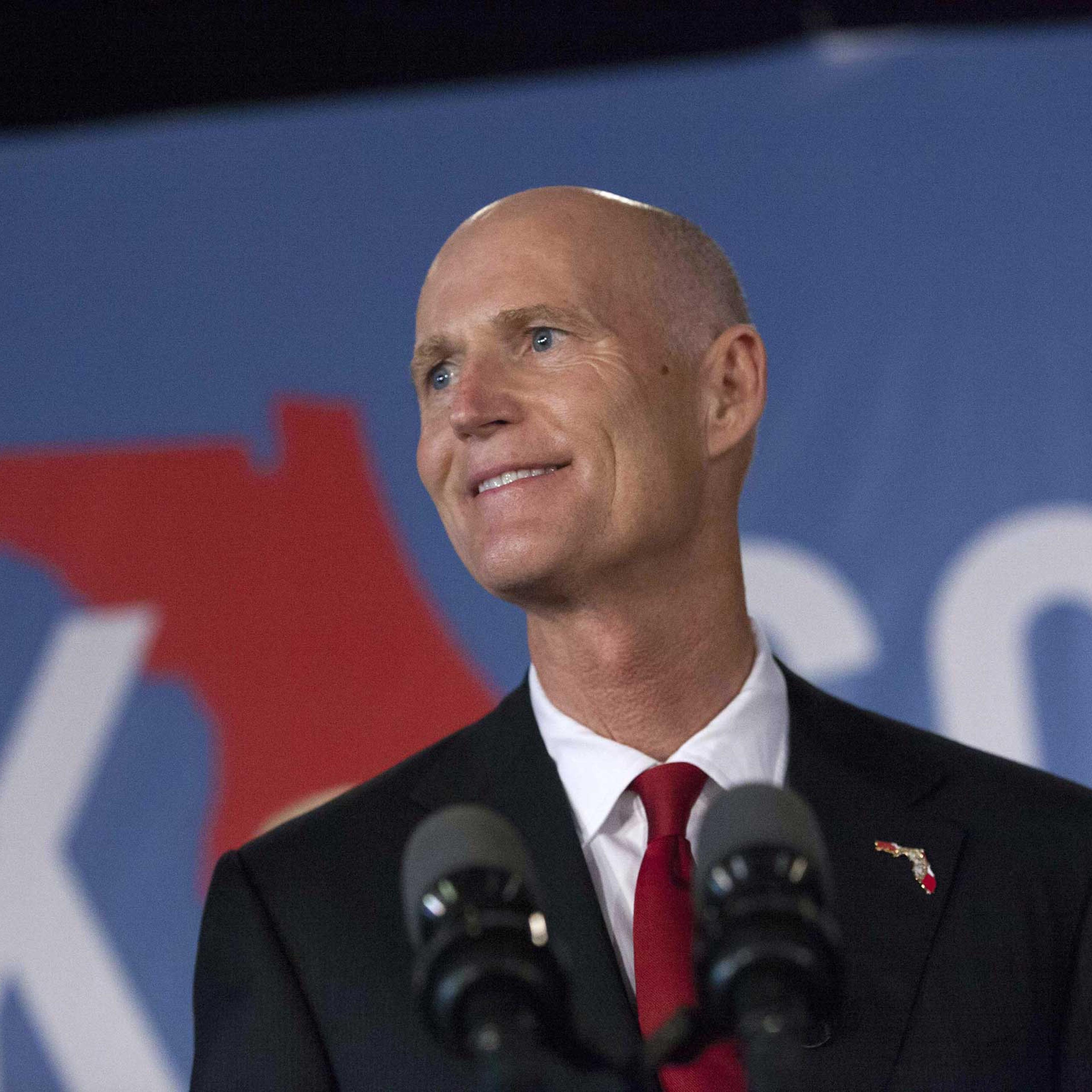 Florida Rep. Gov. Rick Scott gives his victory speech Nov. 4, 2014 in Bonita Springs, Florida.