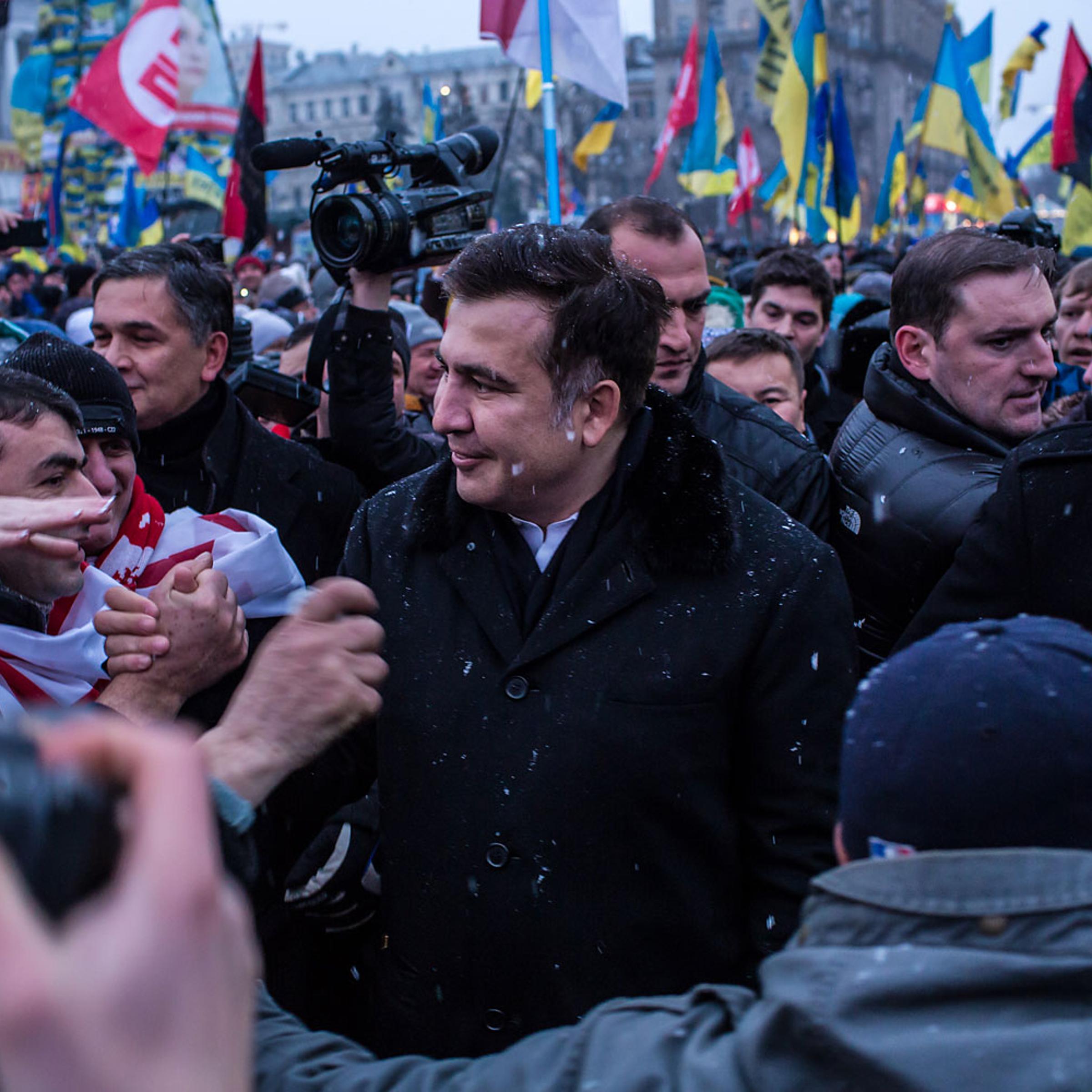 Mikheil Saakashvili, the former president of Georgia, in Independence Square in support of anti-government protesters on December 7, 2013 in Kiev, Ukraine.
