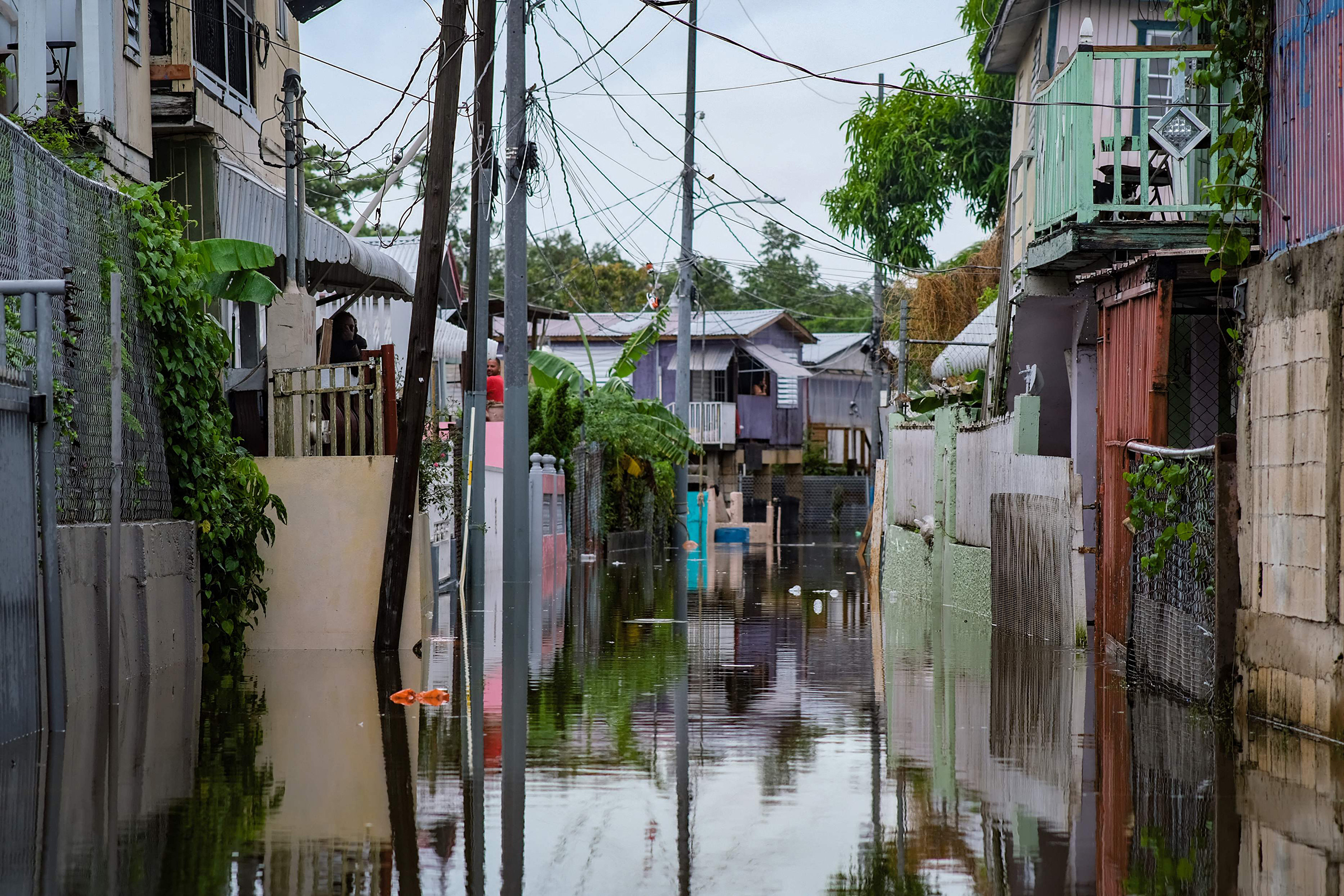 A flooded street is seen in the Juana Matos neighborhood of Catano, Puerto Rico, after Hurricane Fiona on Sept. 19.