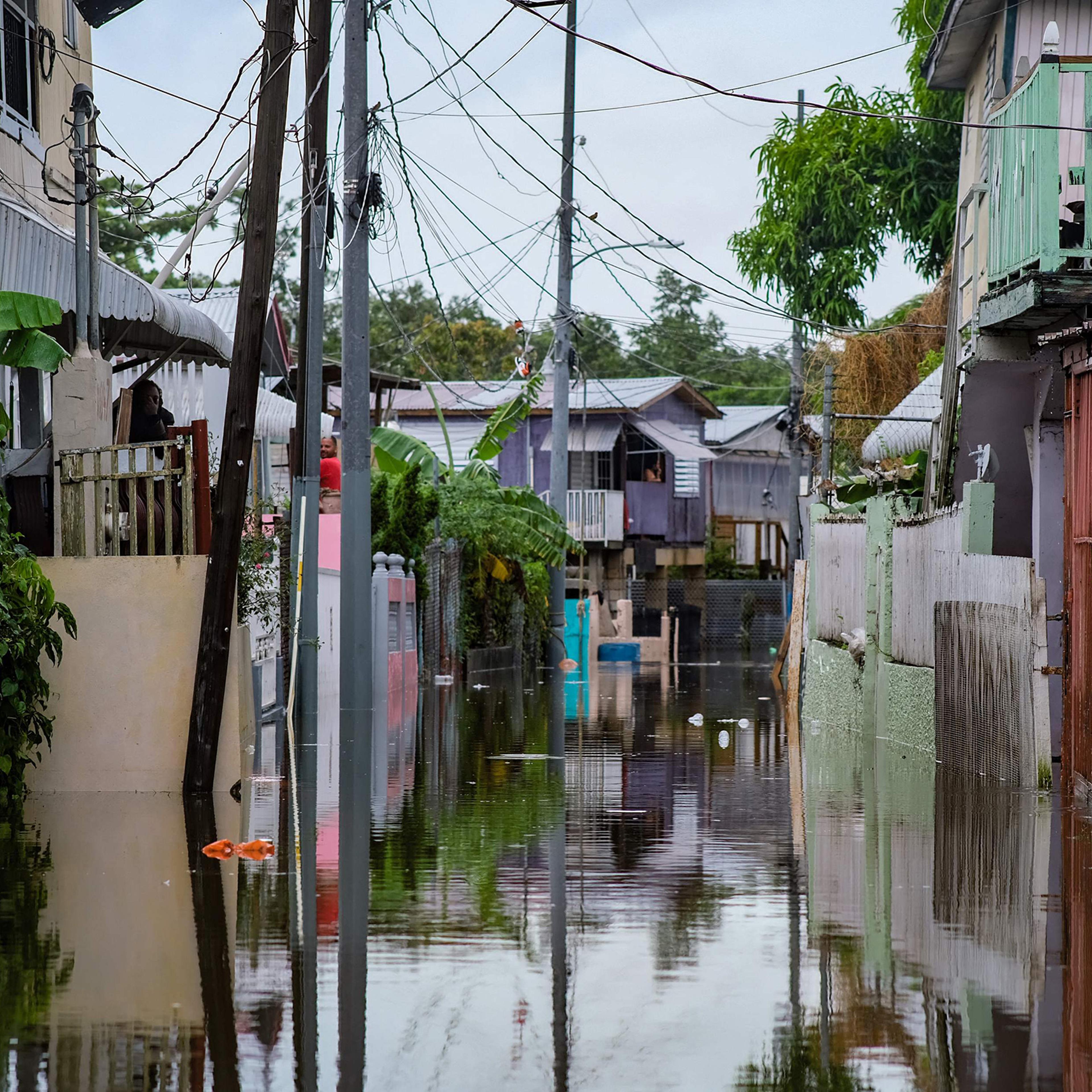 A flooded street is seen in the Juana Matos neighborhood of Catano, Puerto Rico, after Hurricane Fiona on Sept. 19.