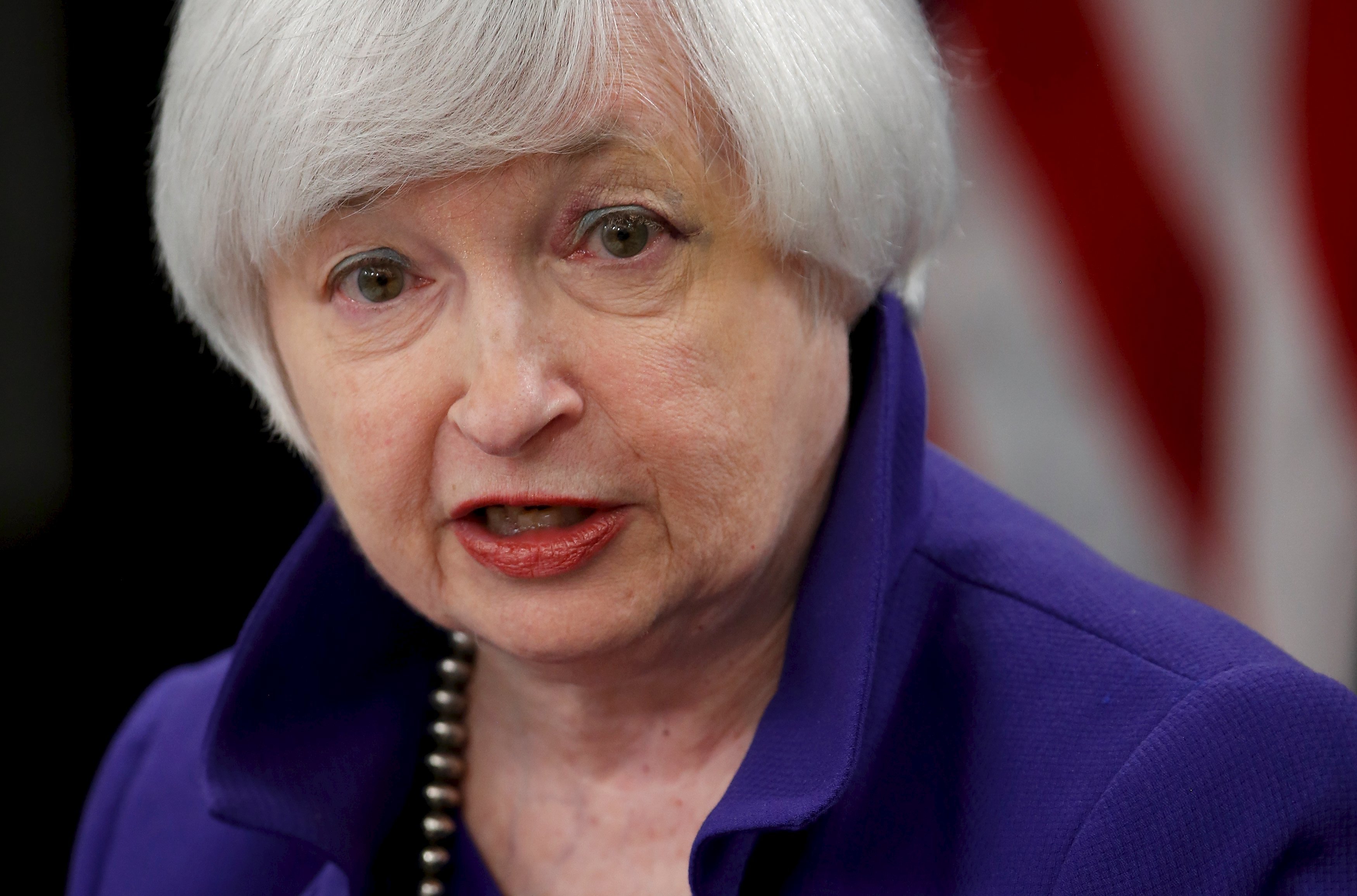 Yellen answers a reporter's question during a news conference in Washington