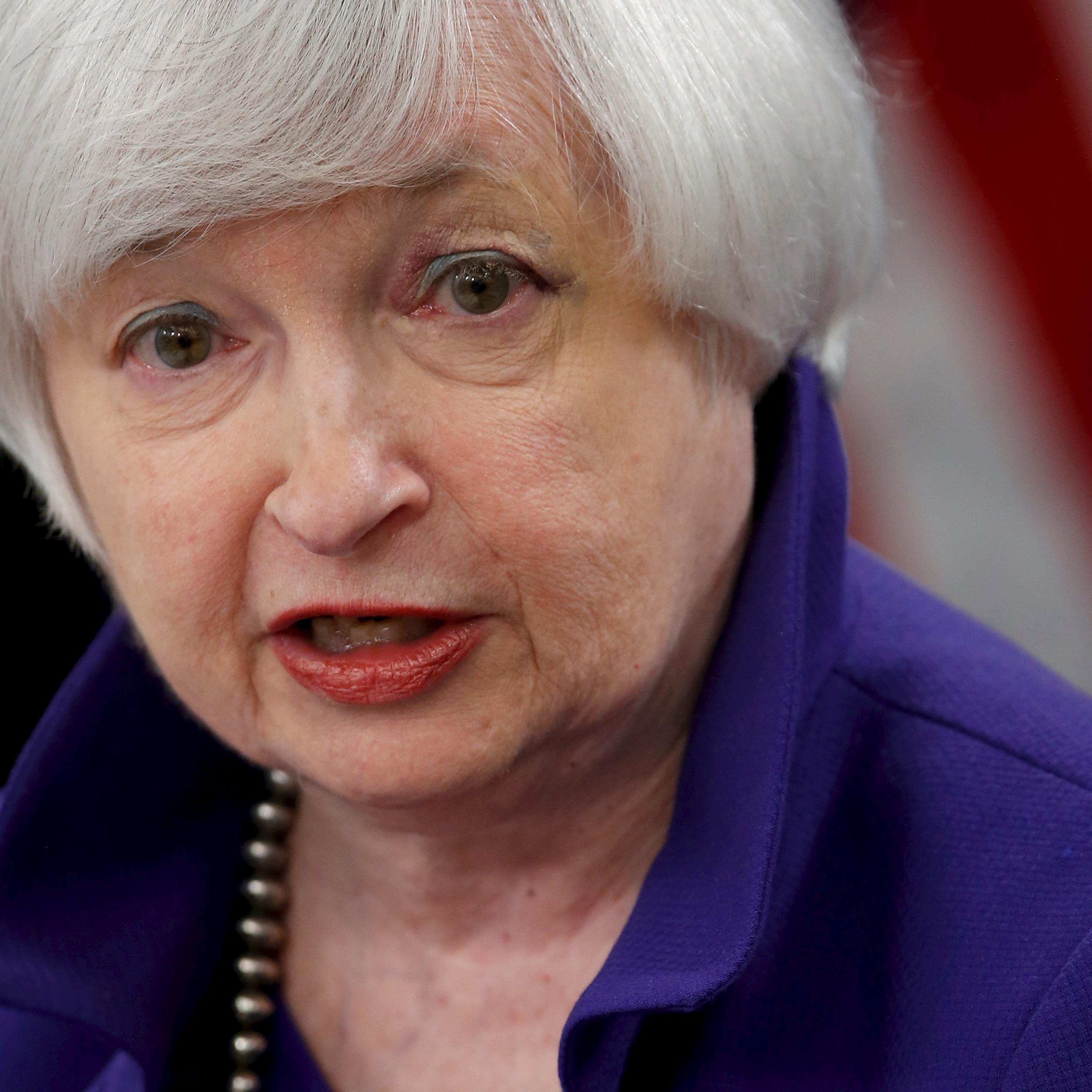 Yellen answers a reporter's question during a news conference in Washington