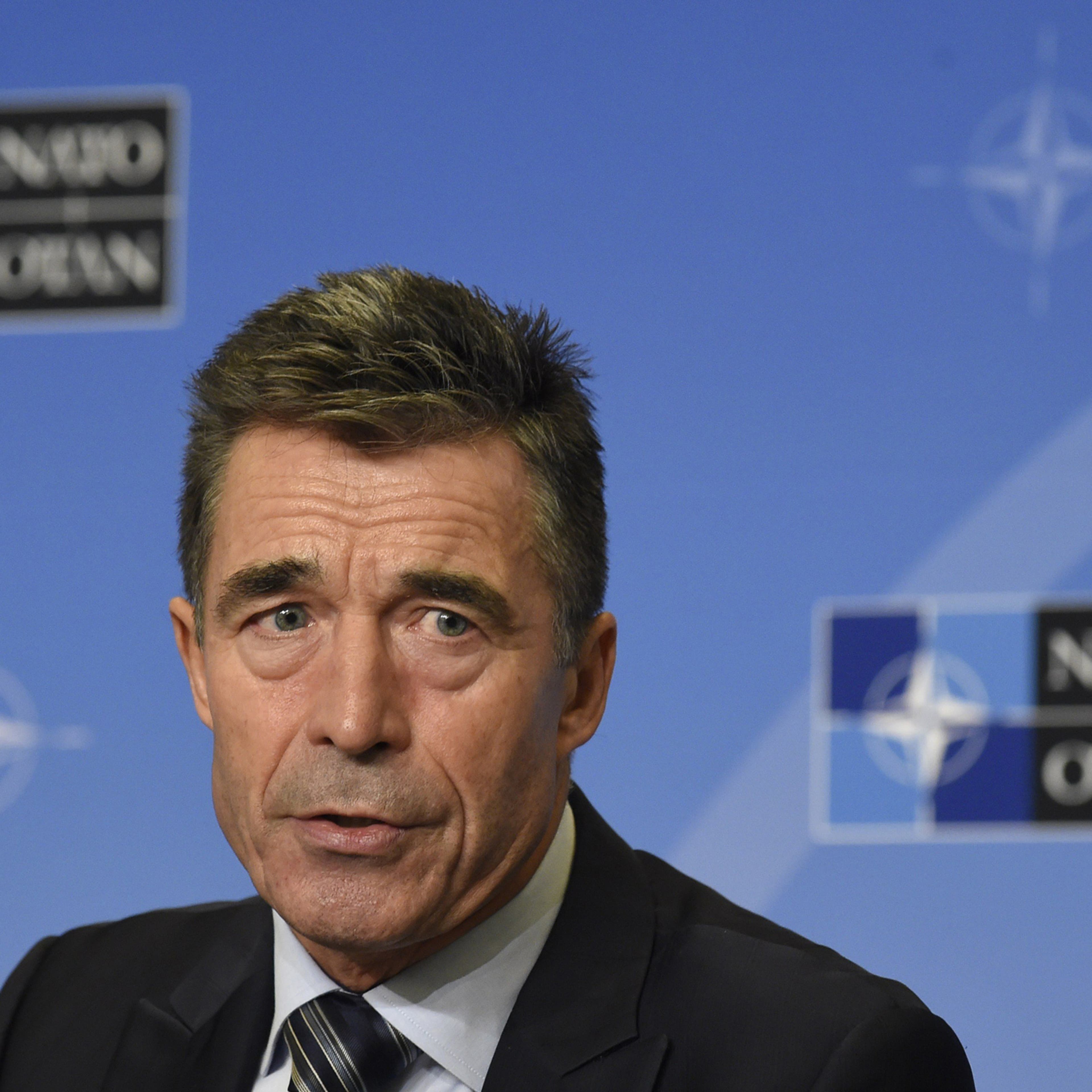 Secretary-General of NATO, Anders Fogh Rasmussen gives a press on Sept. 1, 2014 in Brussels.