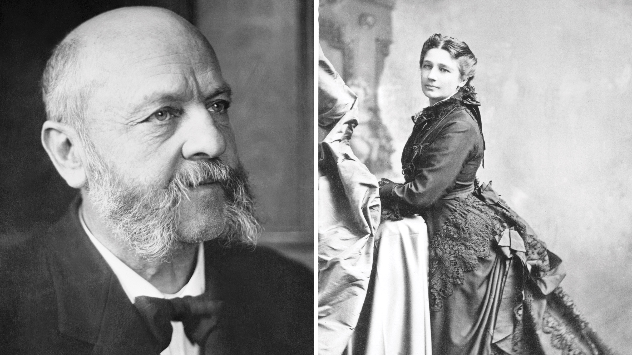 Left: Anthony Comstock, (1844-1915), an American fanatical and anti-vice activist is shown. The source word "Comstockery," is derived from his protests. Right: Victoria Claflin Woodhull (1838-1927) , c. 1870.