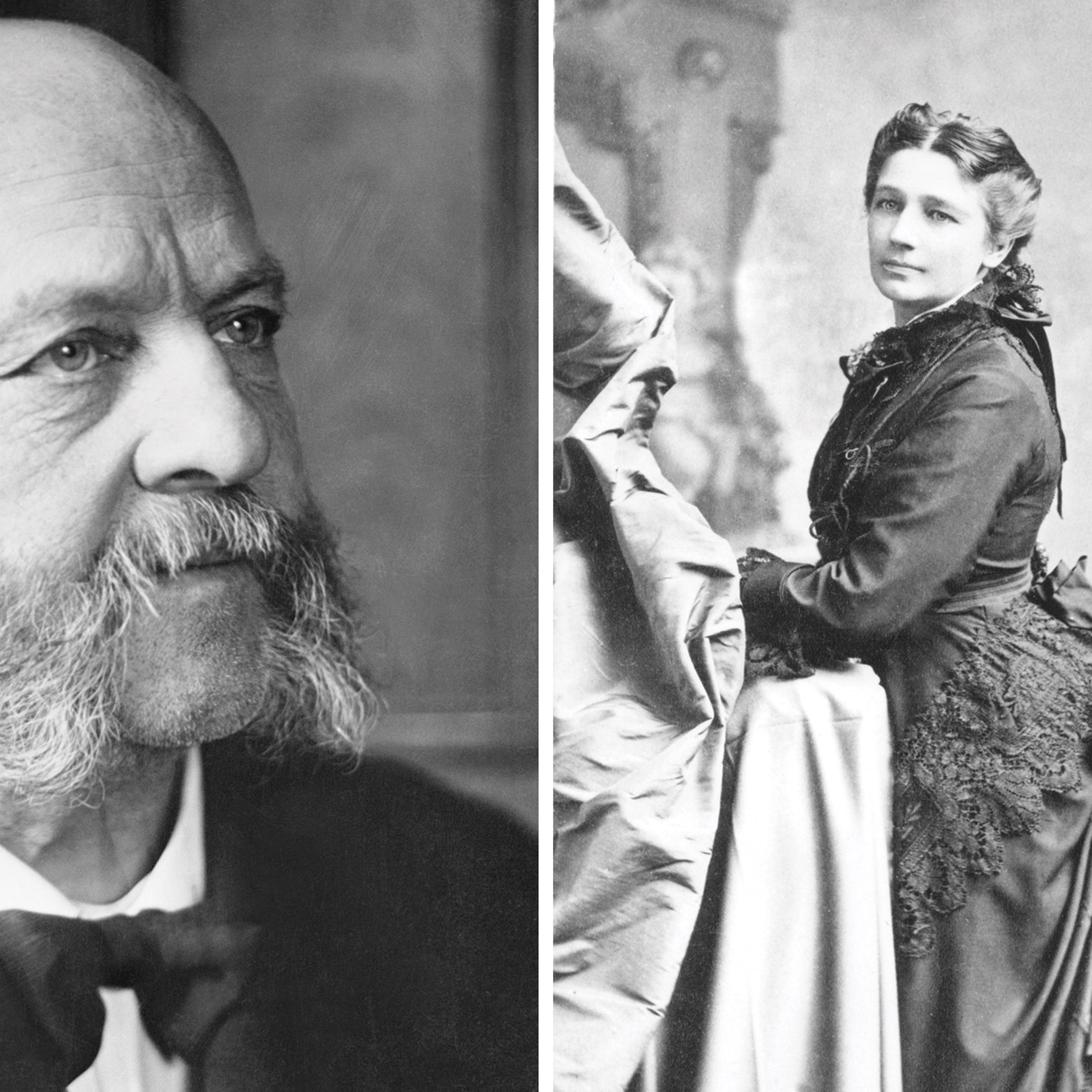Left: Anthony Comstock, (1844-1915), an American fanatical and anti-vice activist is shown. The source word "Comstockery," is derived from his protests. Right: Victoria Claflin Woodhull (1838-1927) , c. 1870.
