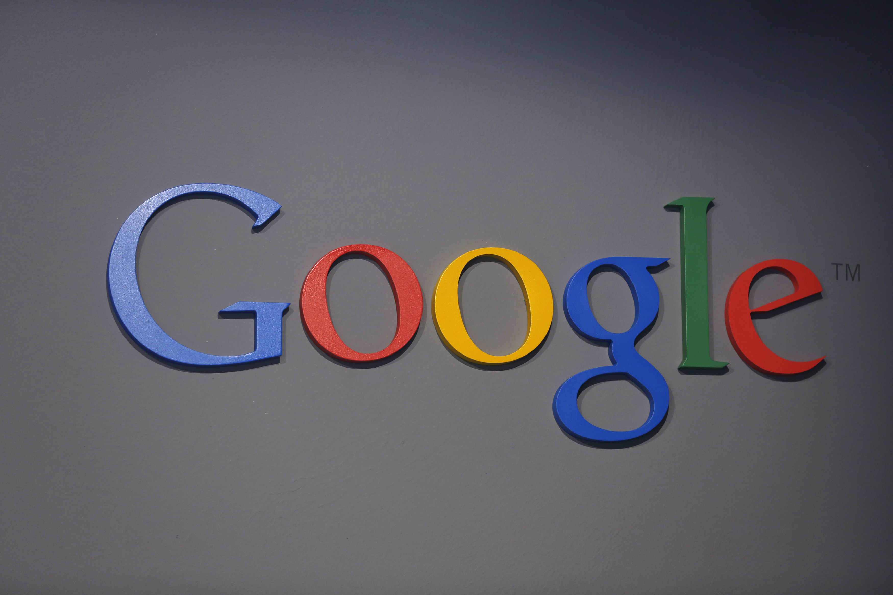 Google's logo at the garage where the company was founded on Google's 15th anniversary in Menlo Park, Calif., on Sept. 26, 2013.