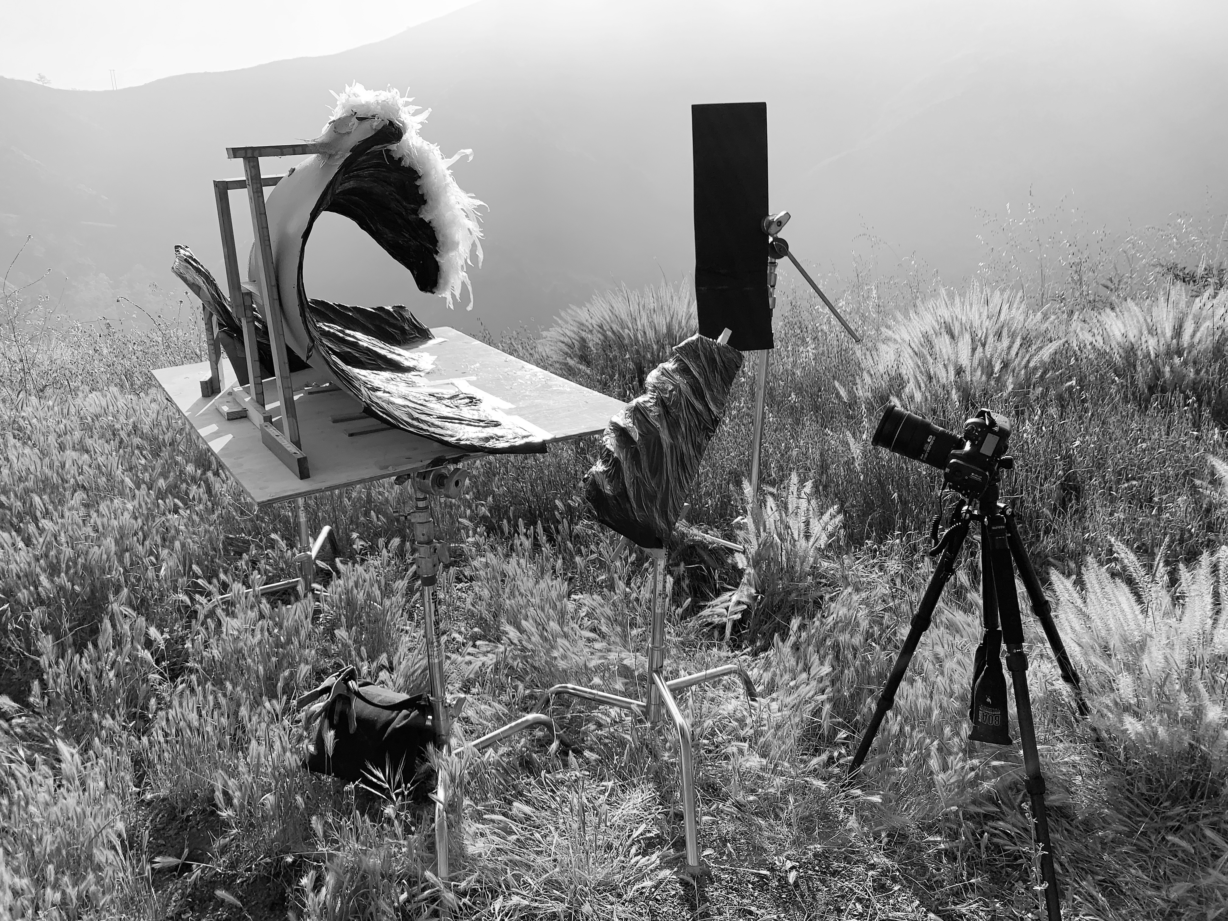 The setup for photographing the sculpture Plastic Waves by Hugh Kretschmer