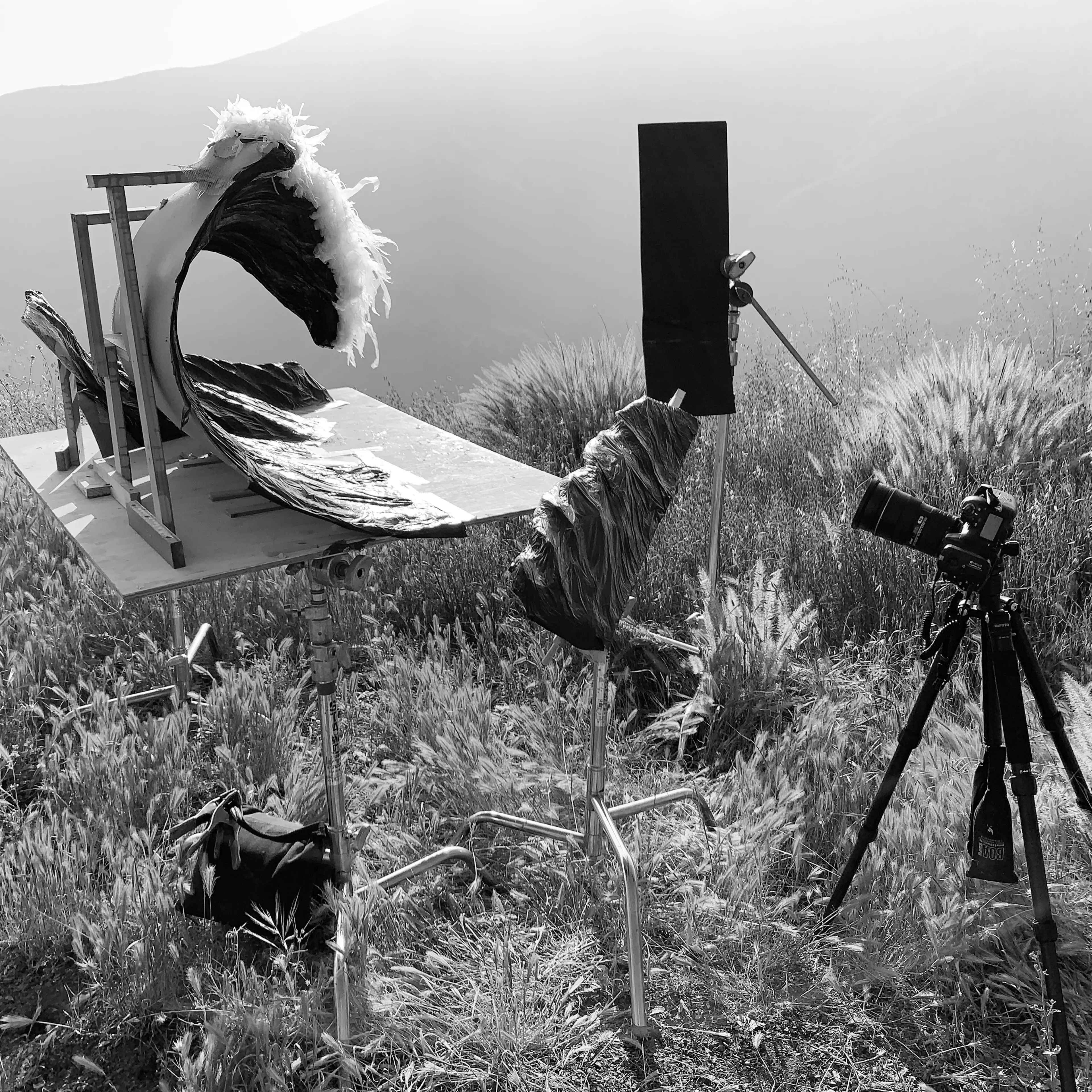 The setup for photographing the sculpture Plastic Waves by Hugh Kretschmer
