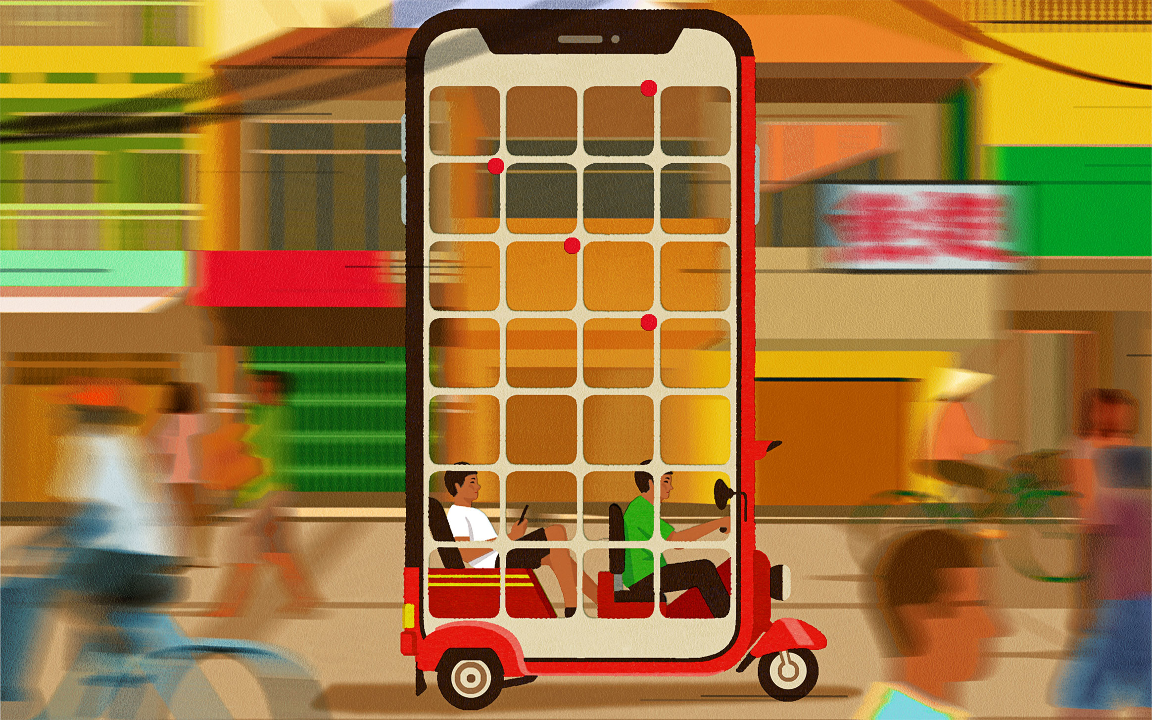 illustration of a phone being driven as a taxi cab