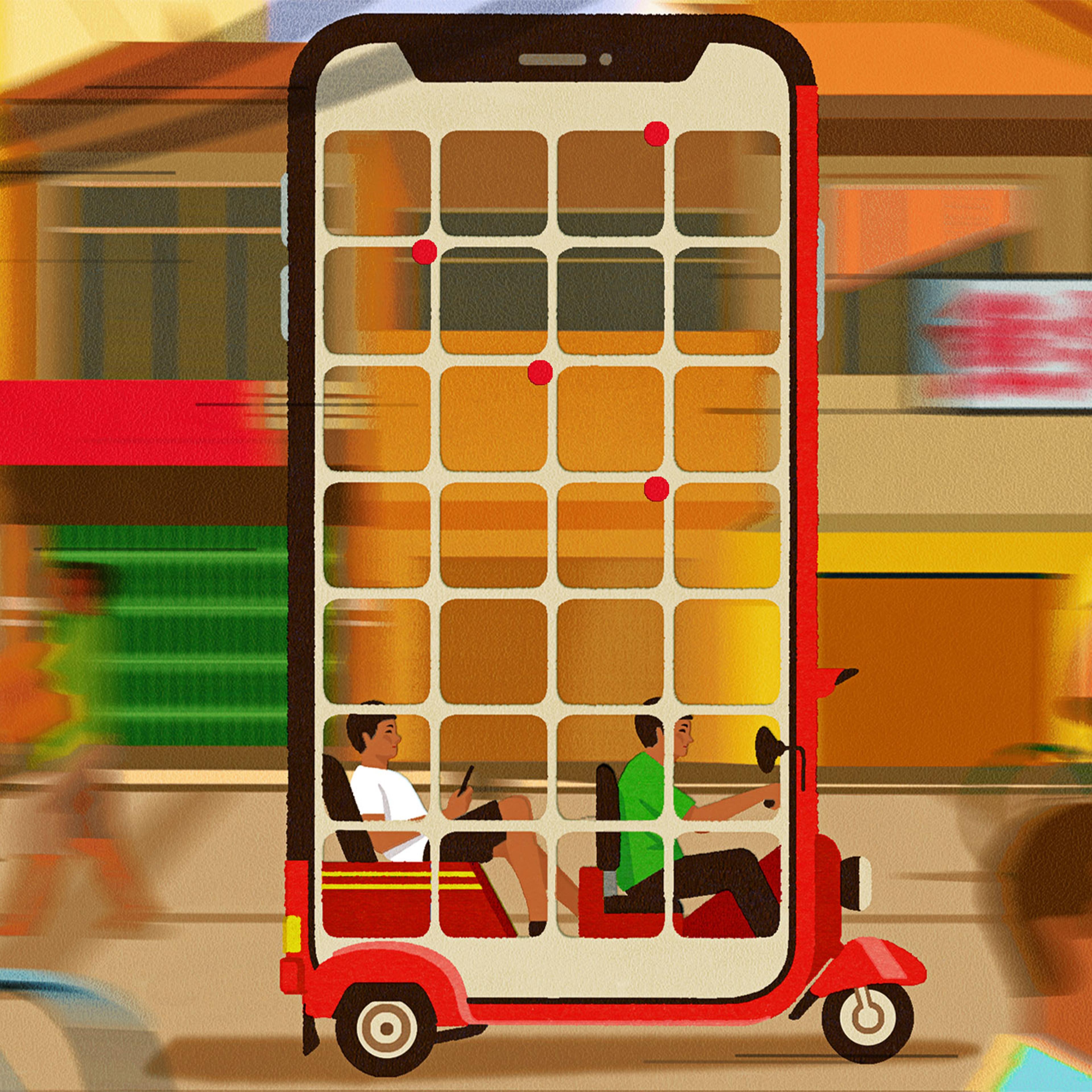 illustration of a phone being driven as a taxi cab