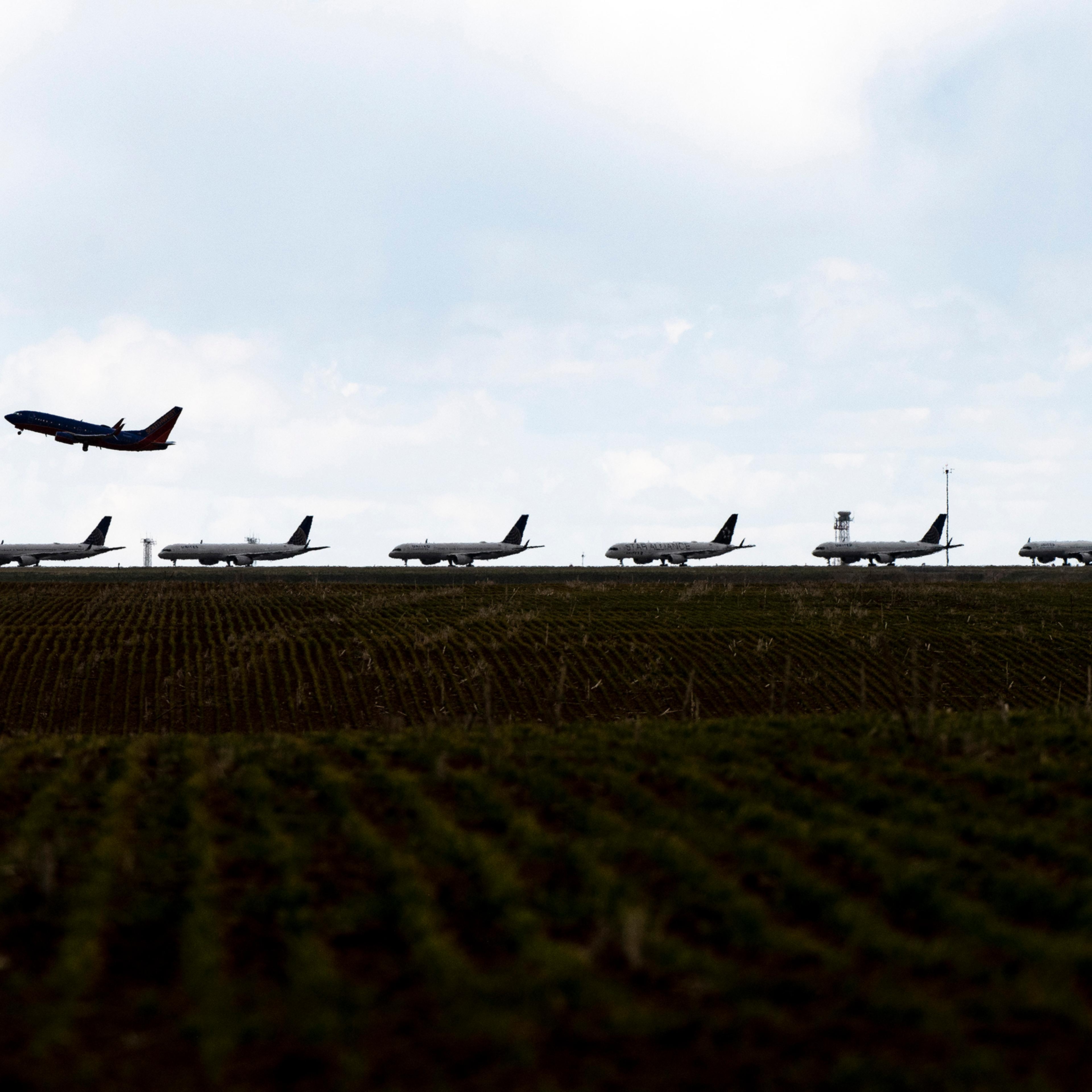 United Planes Sit Parked At Denver International Airport, As The Coronavirus Pandemic Severely Halts Airline Travel