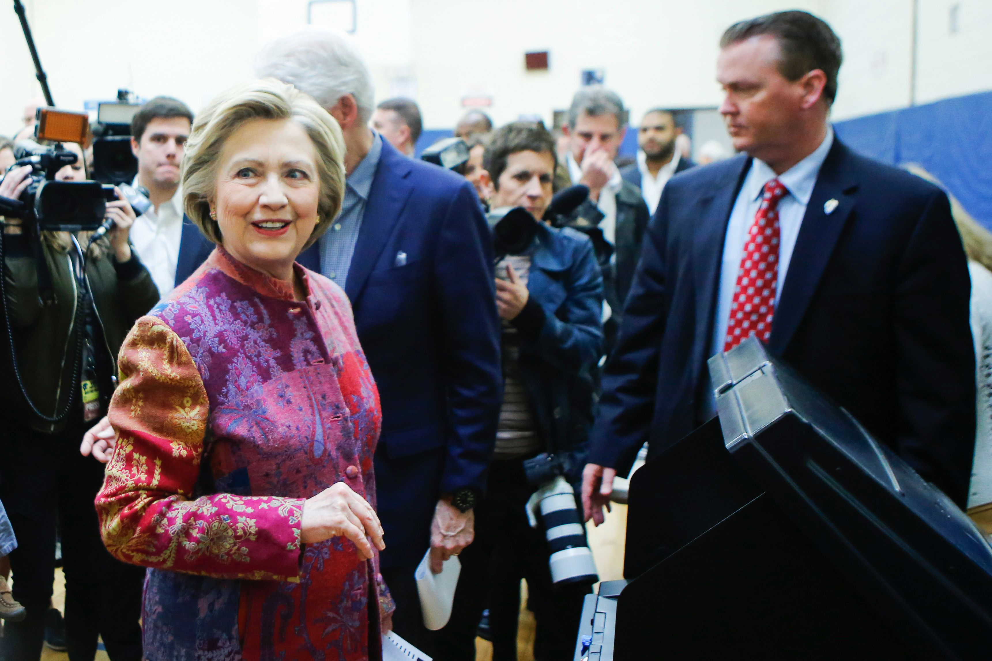 Democratic presidential candidate Hillary Clinton casts her ballot at a polling station during the New York State presidential primaries on April 19, 2016 in Chappaqua, N.Y.