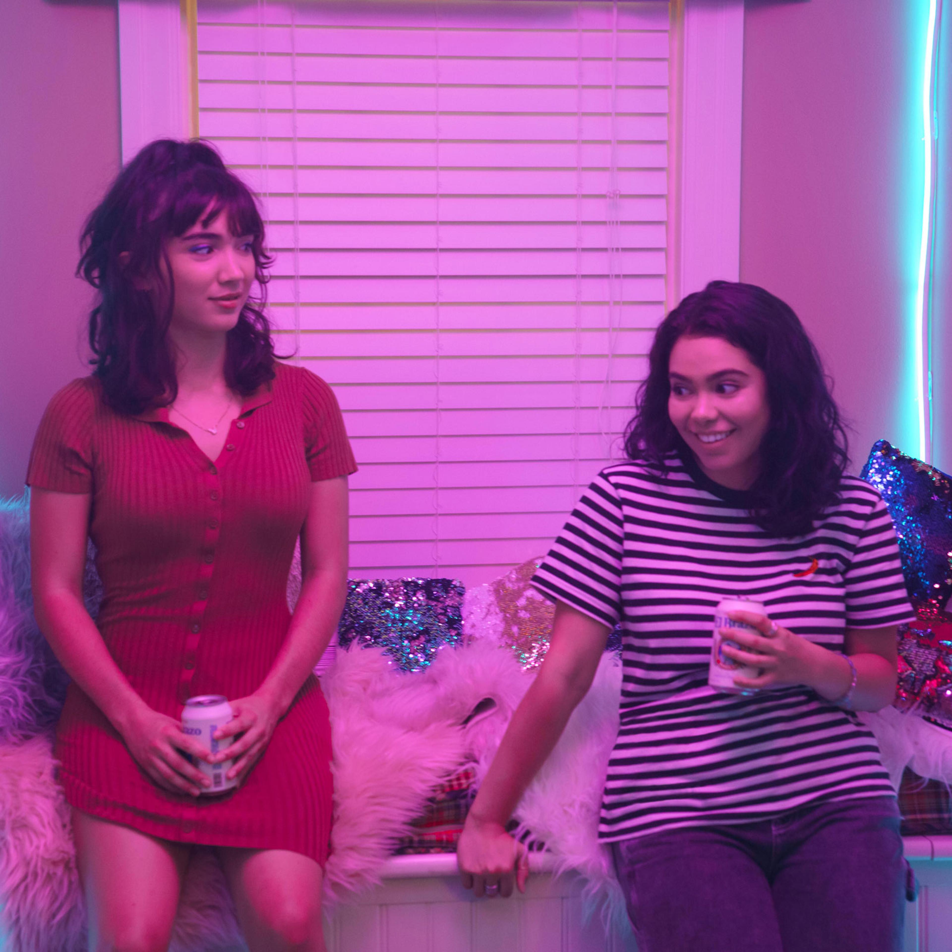 Still from CRUSH showing Paige (Rowan Blanchard) and AJ (Auli'i Cravalho)