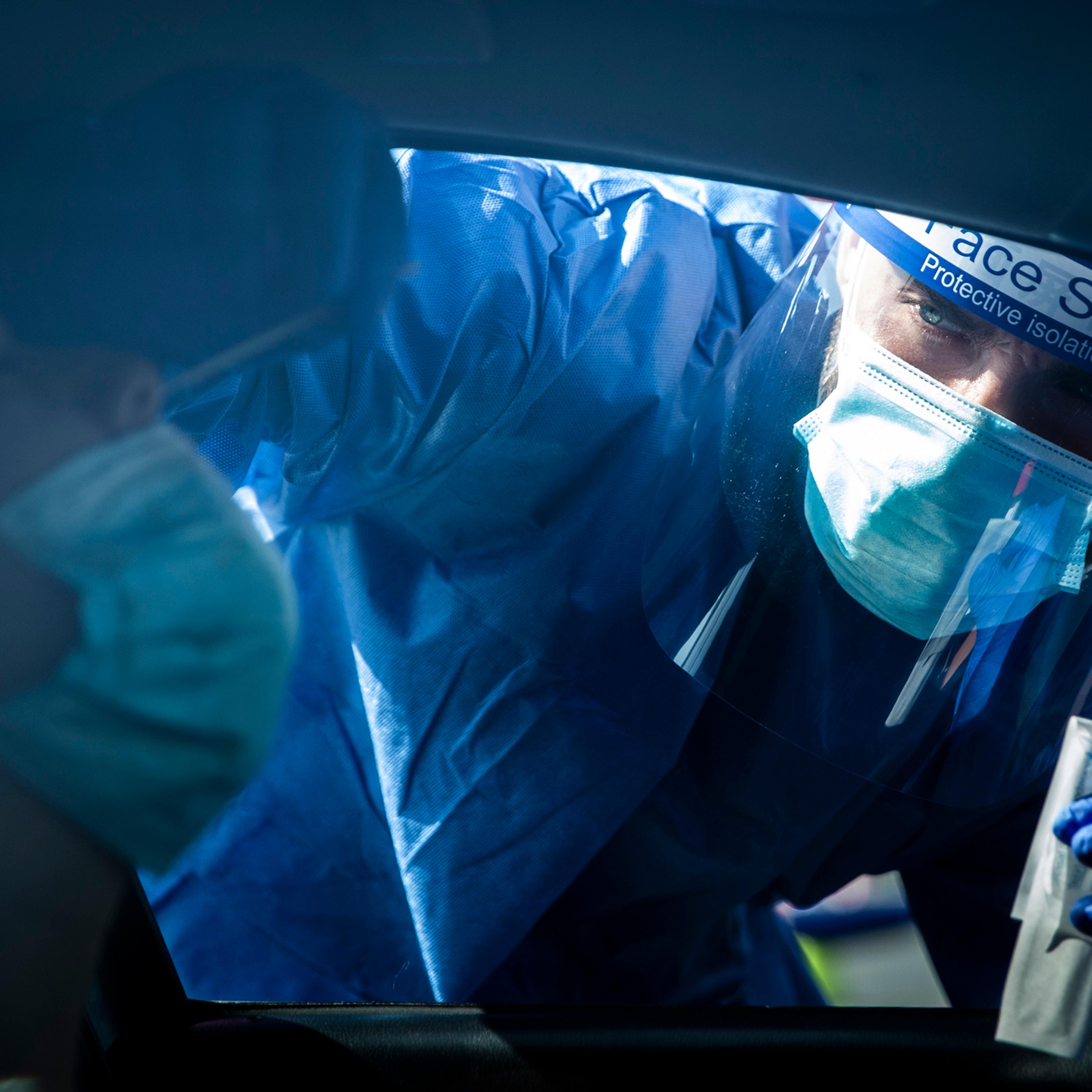 Coronavirus testing at a site in Los Angeles on July 10, 2020. (Jenna Schoenefeld/The New York Times)