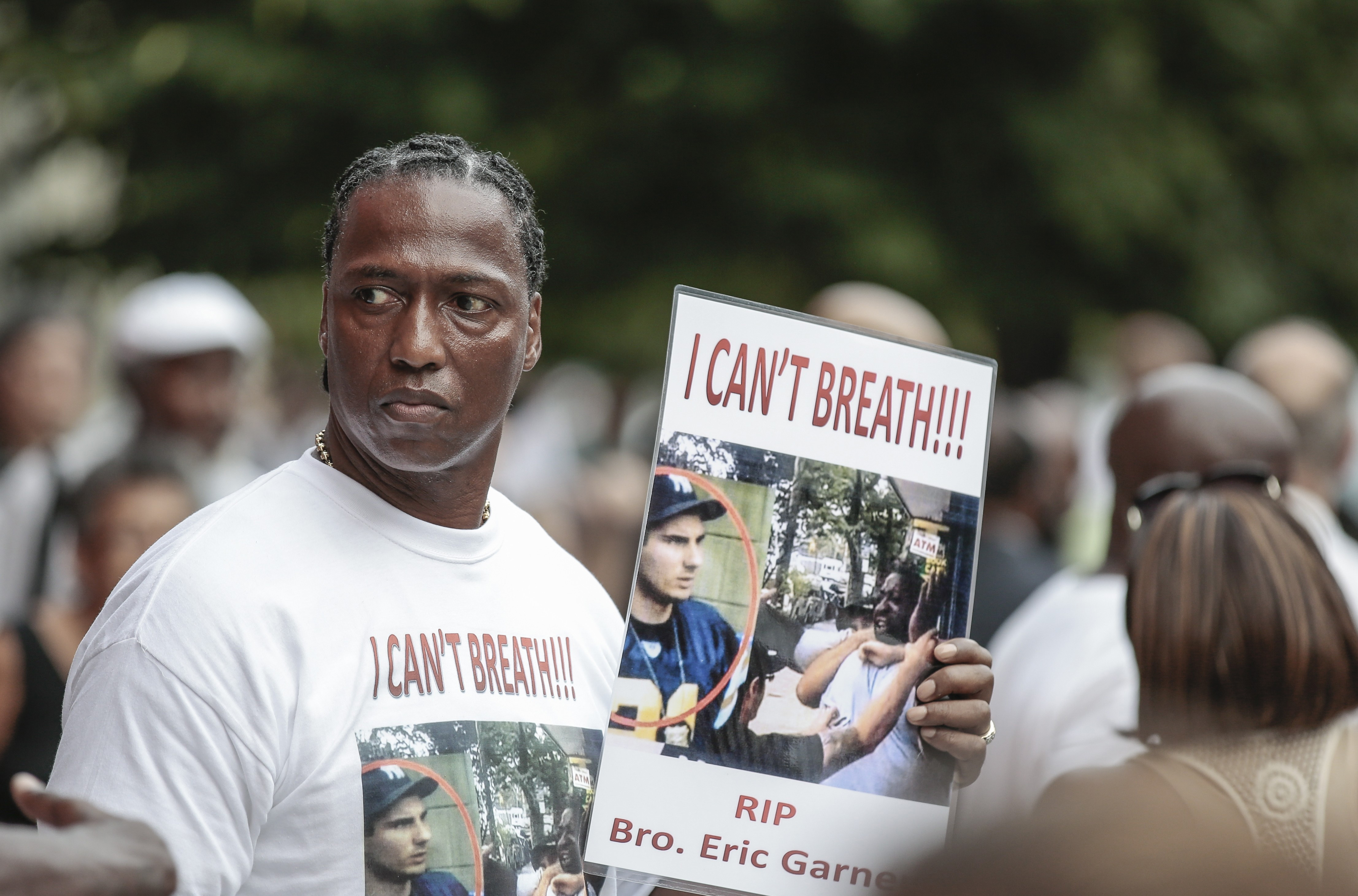 People and relatives attend the funeral ceremony of Eric Garner who died after NYPD cops put him in a banned chokehold,
