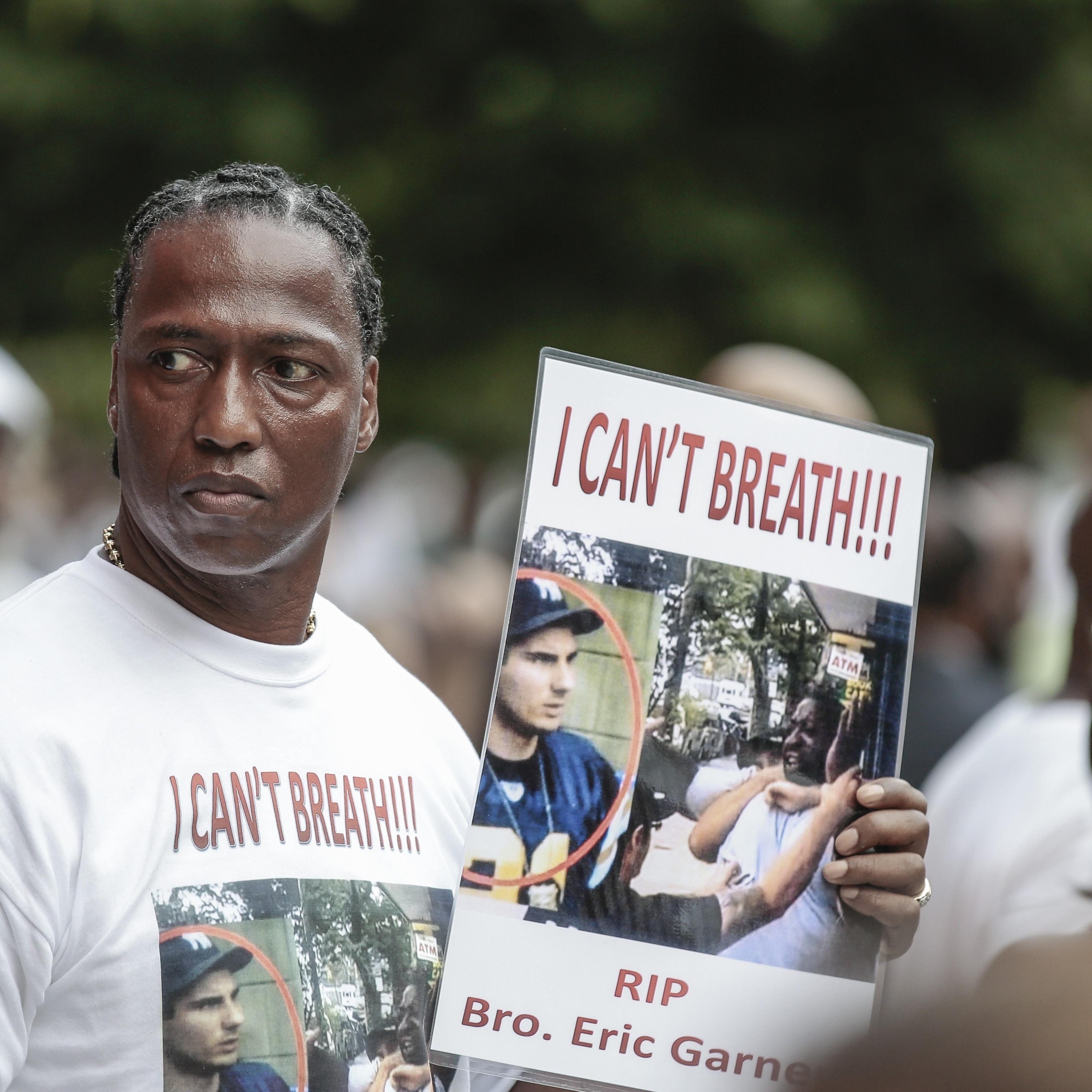 People and relatives attend the funeral ceremony of Eric Garner who died after NYPD cops put him in a banned chokehold,