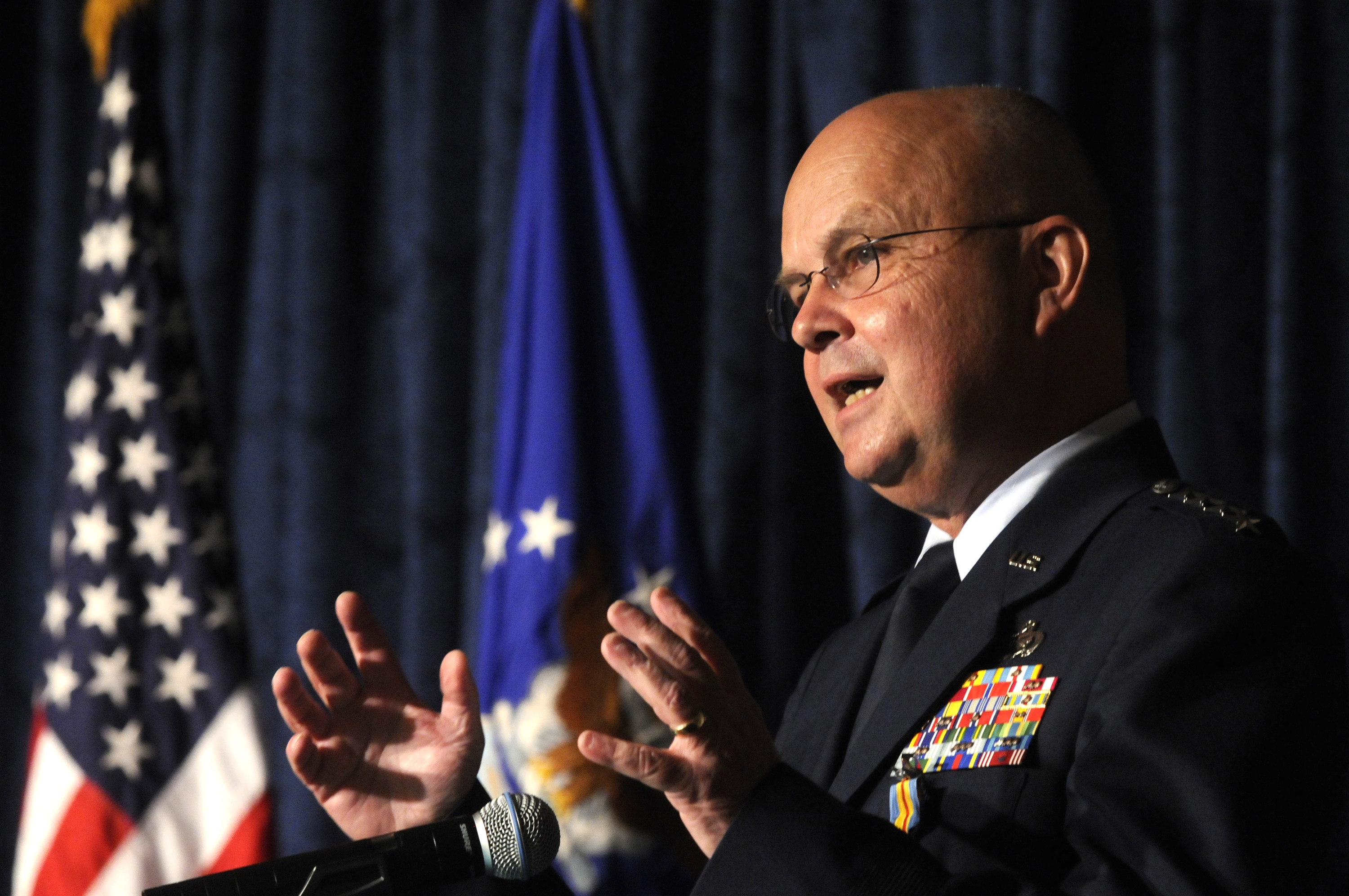 CIA Director General Michael Hayden speaks during his military retirement ceremony, on June 20, 2008 at Bolling Air Force Base in Washington, D.C.