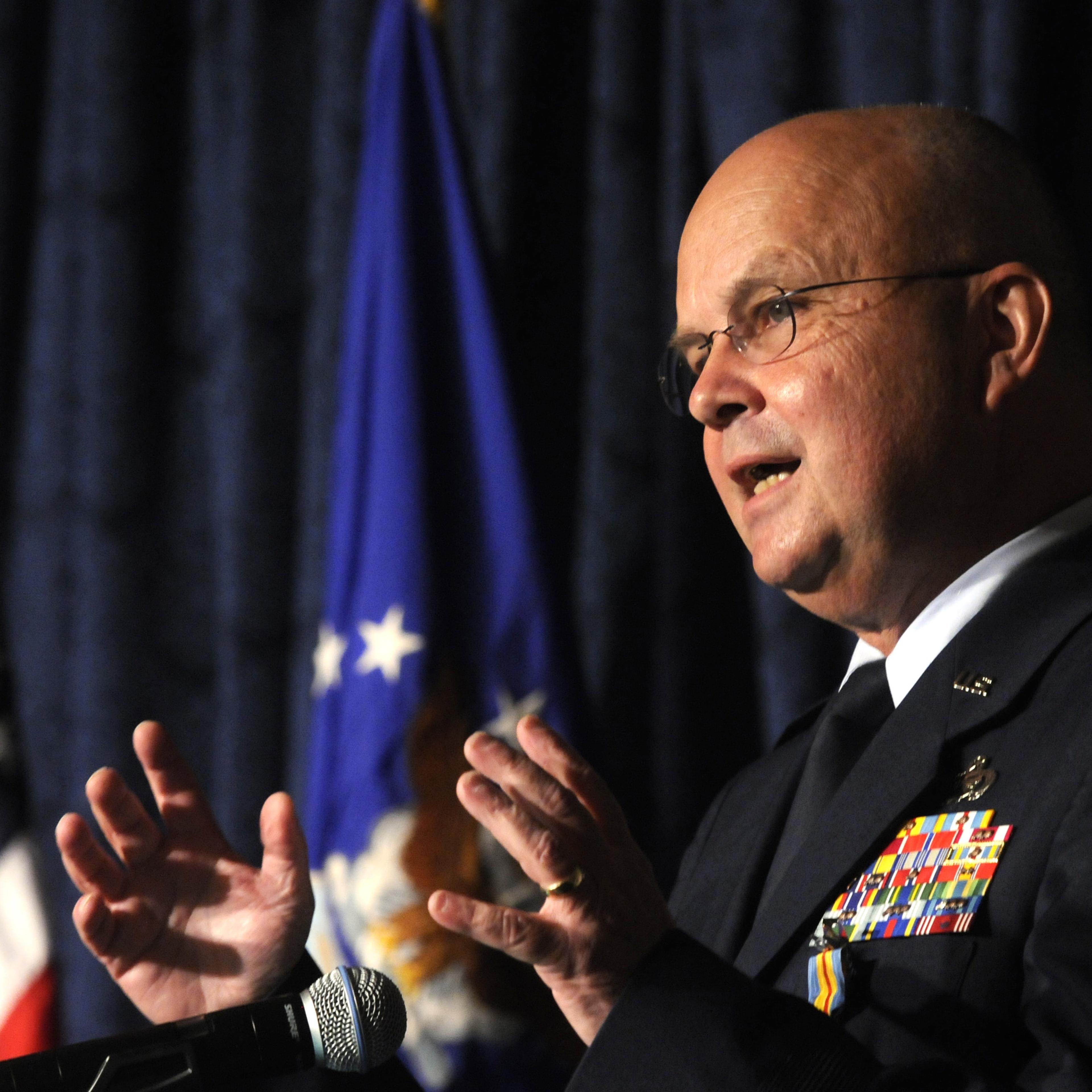 CIA Director General Michael Hayden speaks during his military retirement ceremony, on June 20, 2008 at Bolling Air Force Base in Washington, D.C.